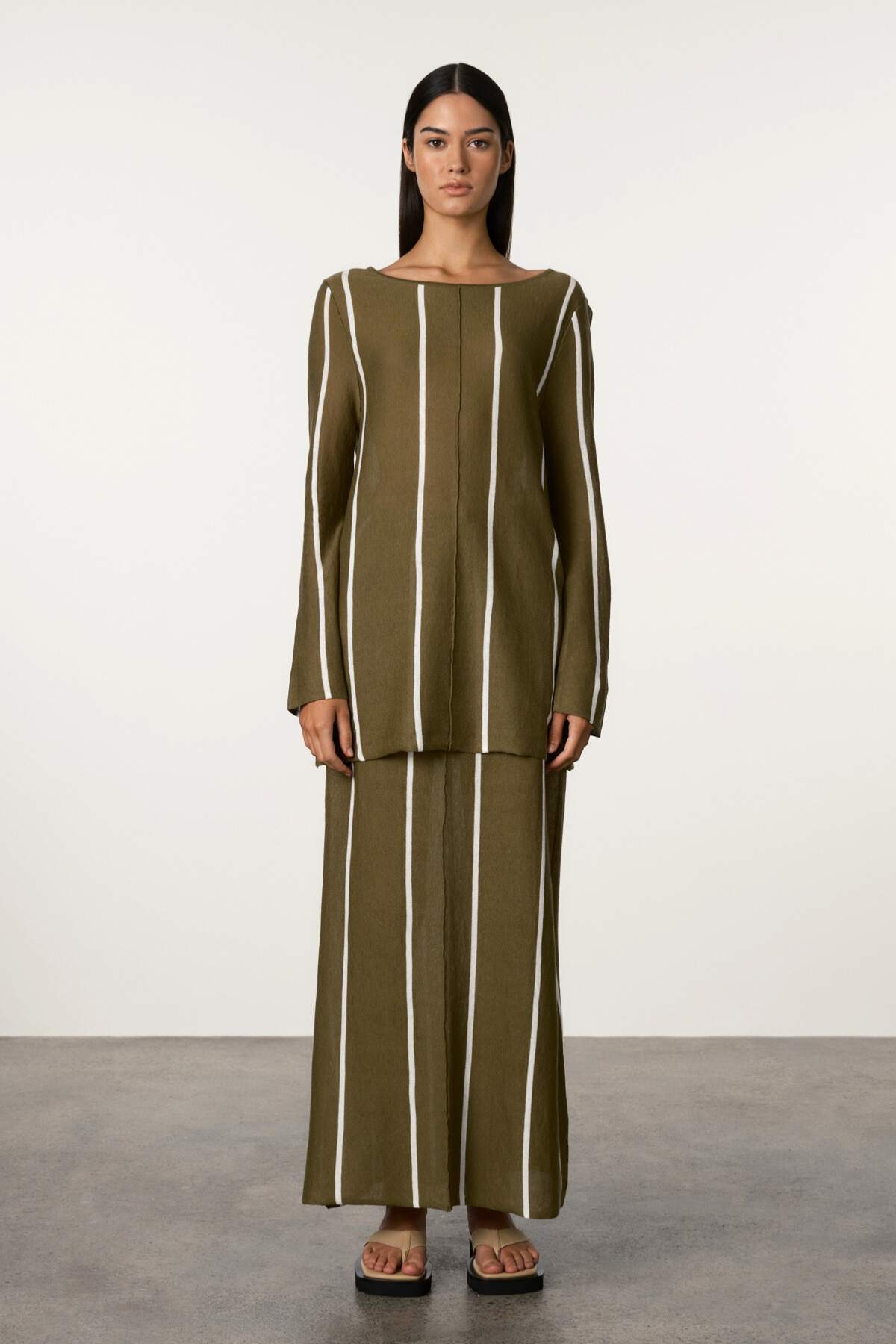 Olive Pinstripe Knit Top
