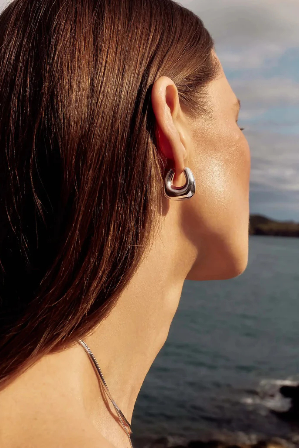 Sculptural Chubby Small Hoop Earrings - Silver