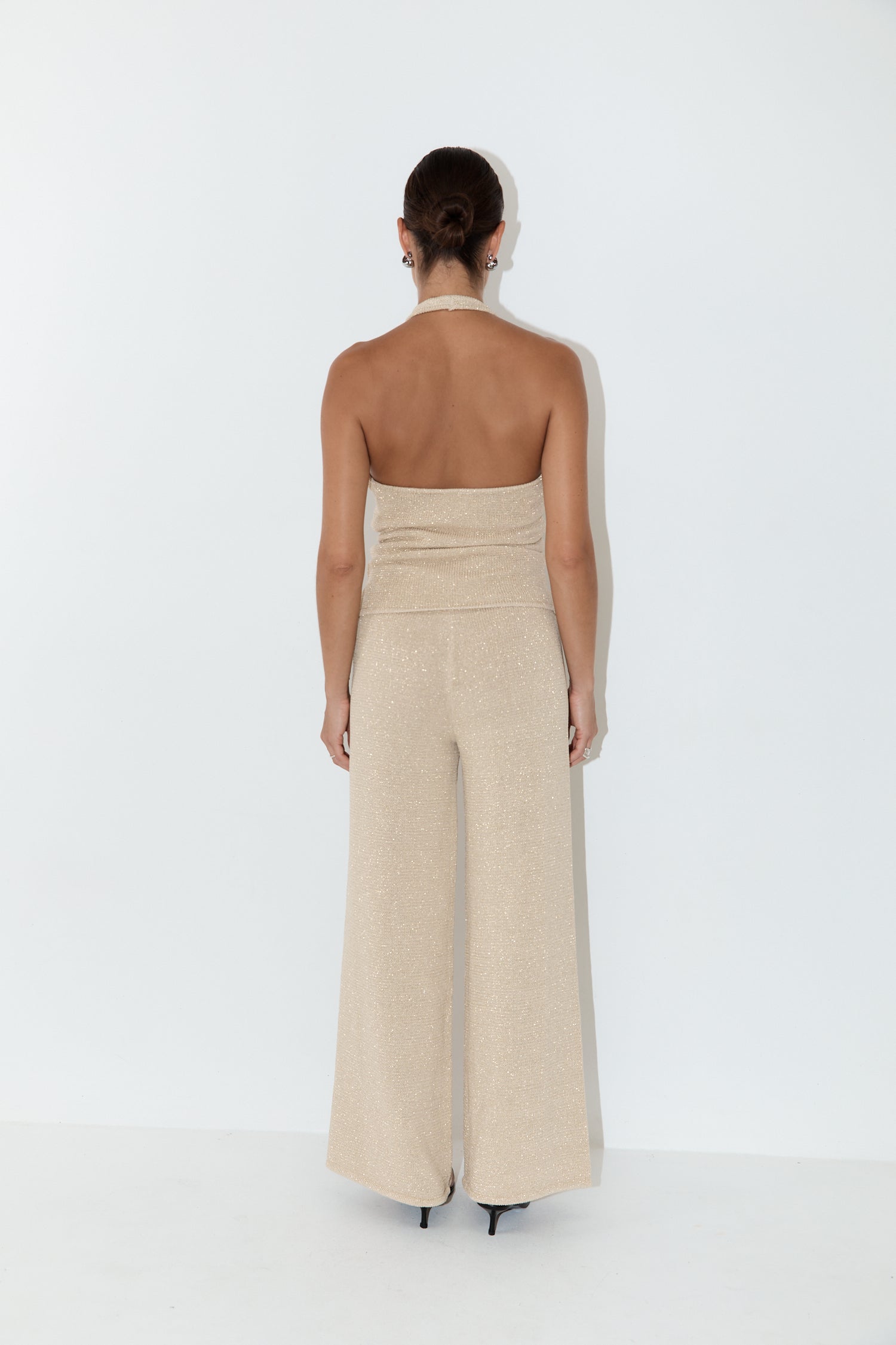 La Isla Lurex Knit Halter Top - Gold