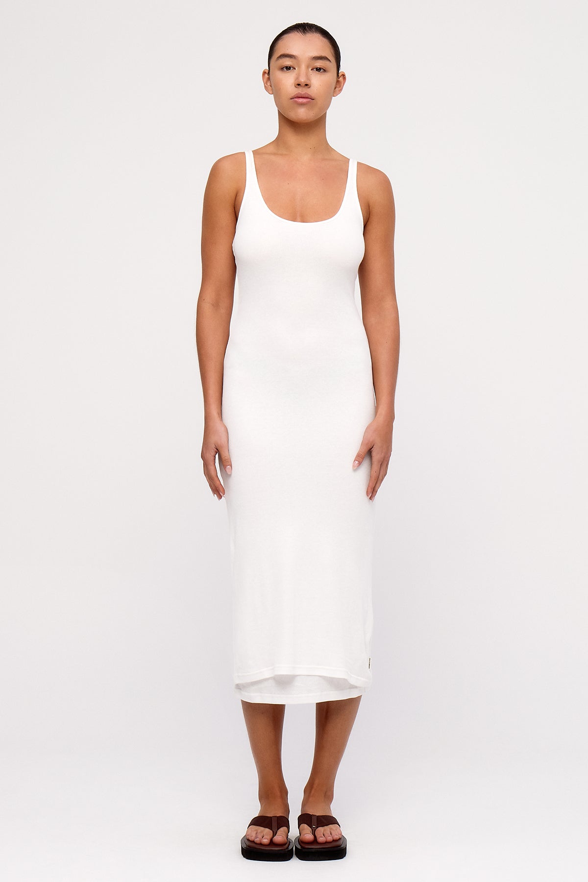 Rib Hemp Jersey Midi Dress - White