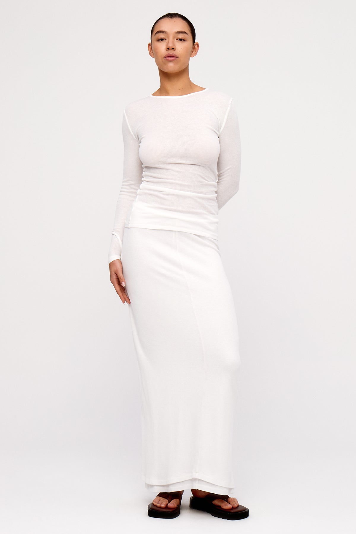 Rib Hemp Jersey Long Sleeve Top - White