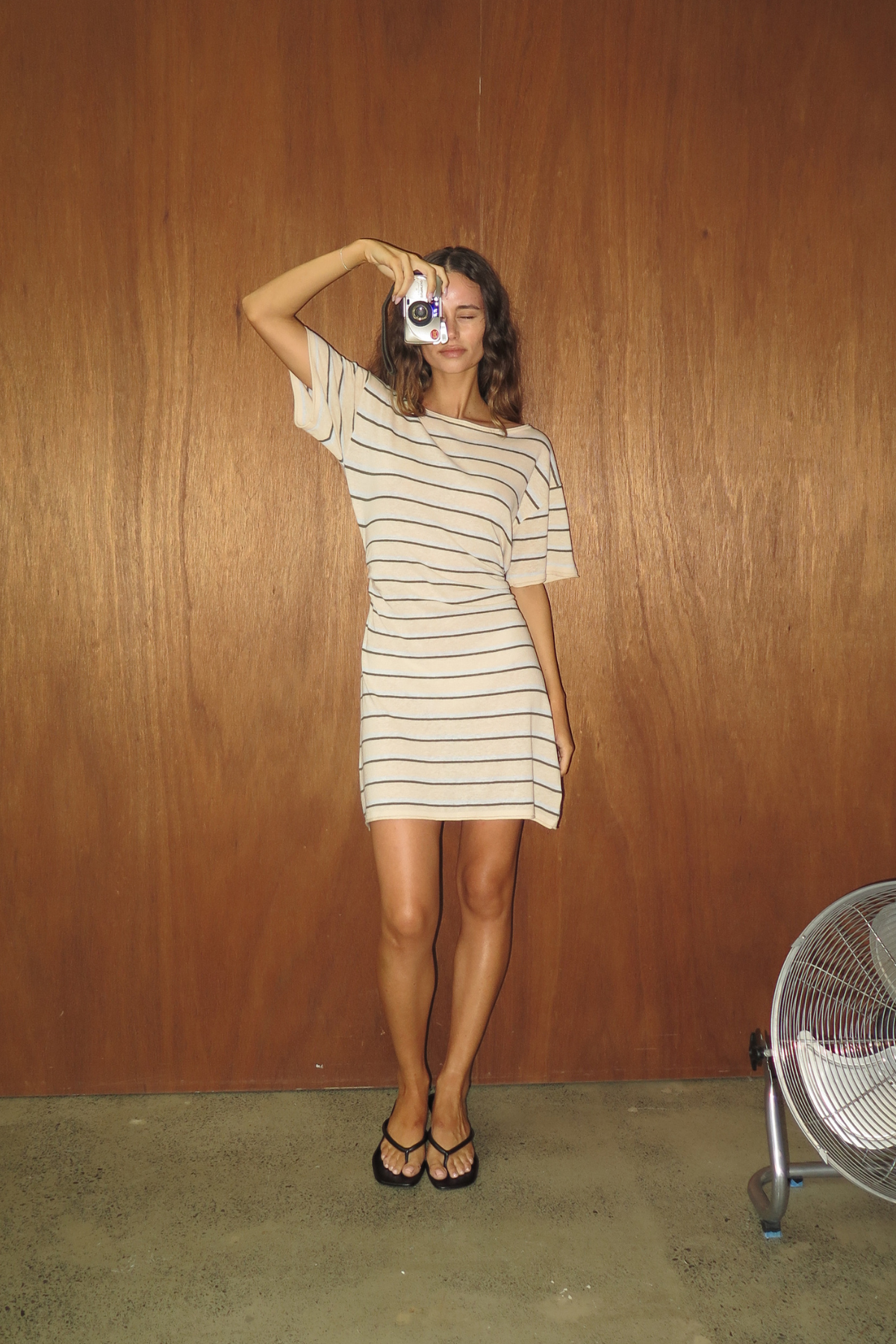 Linen Cotton Mini Dress - Husk Stripe