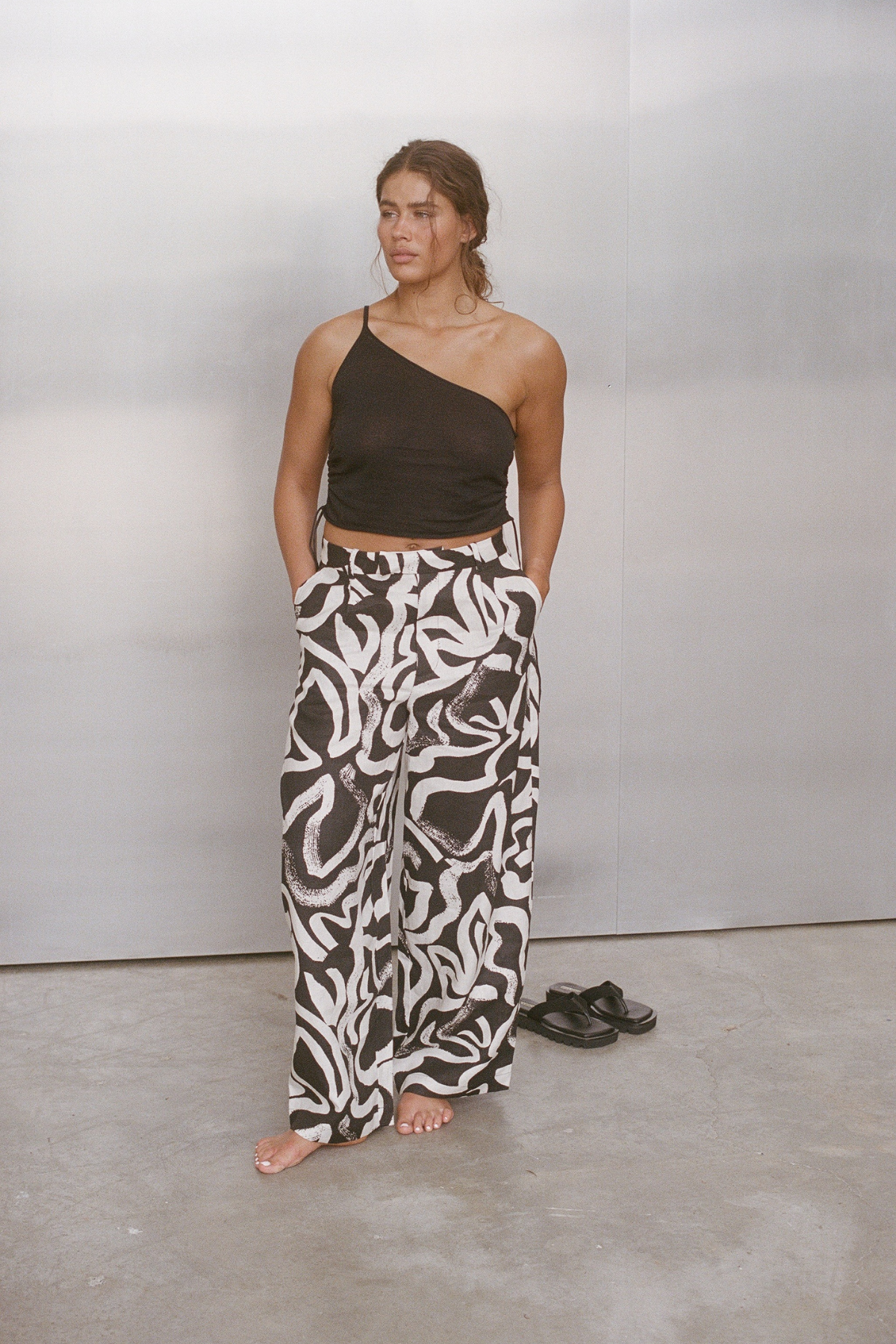 Paint Flower Linen Wide Leg Pant