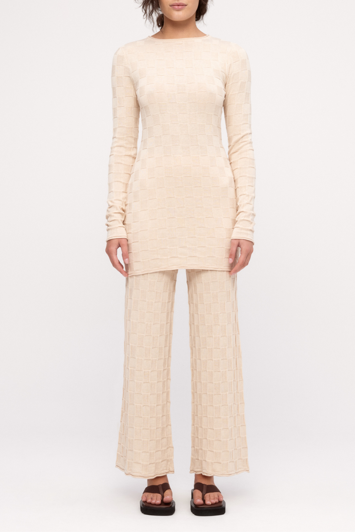 Basketweave Knit Mini Dress - Natural