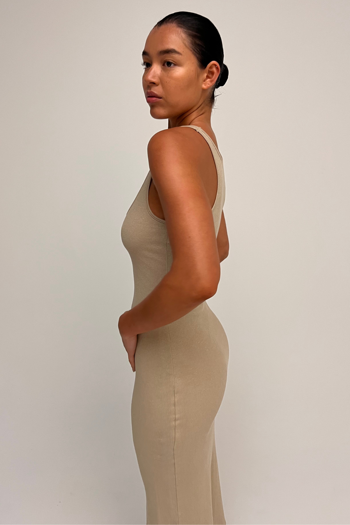 Rib Hemp Jersey Midi Dress - Husk