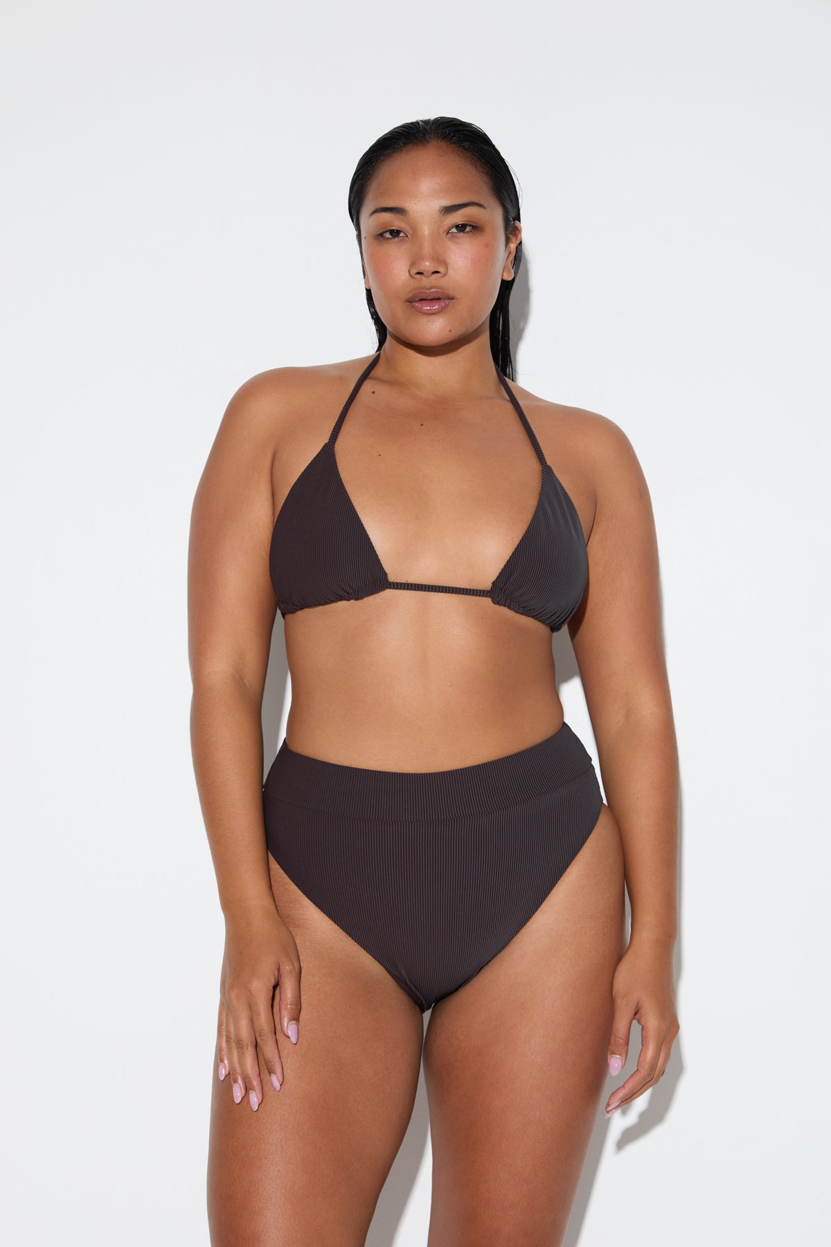Signature Stripe Tie Triangle Top - Smoky Brown