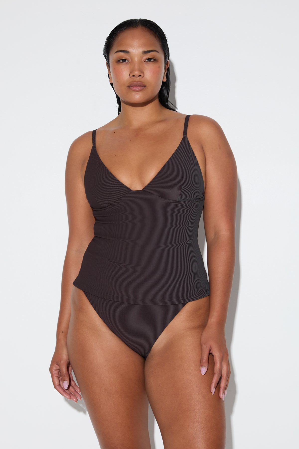 Signature Stripe Tankini - Smoky Brown