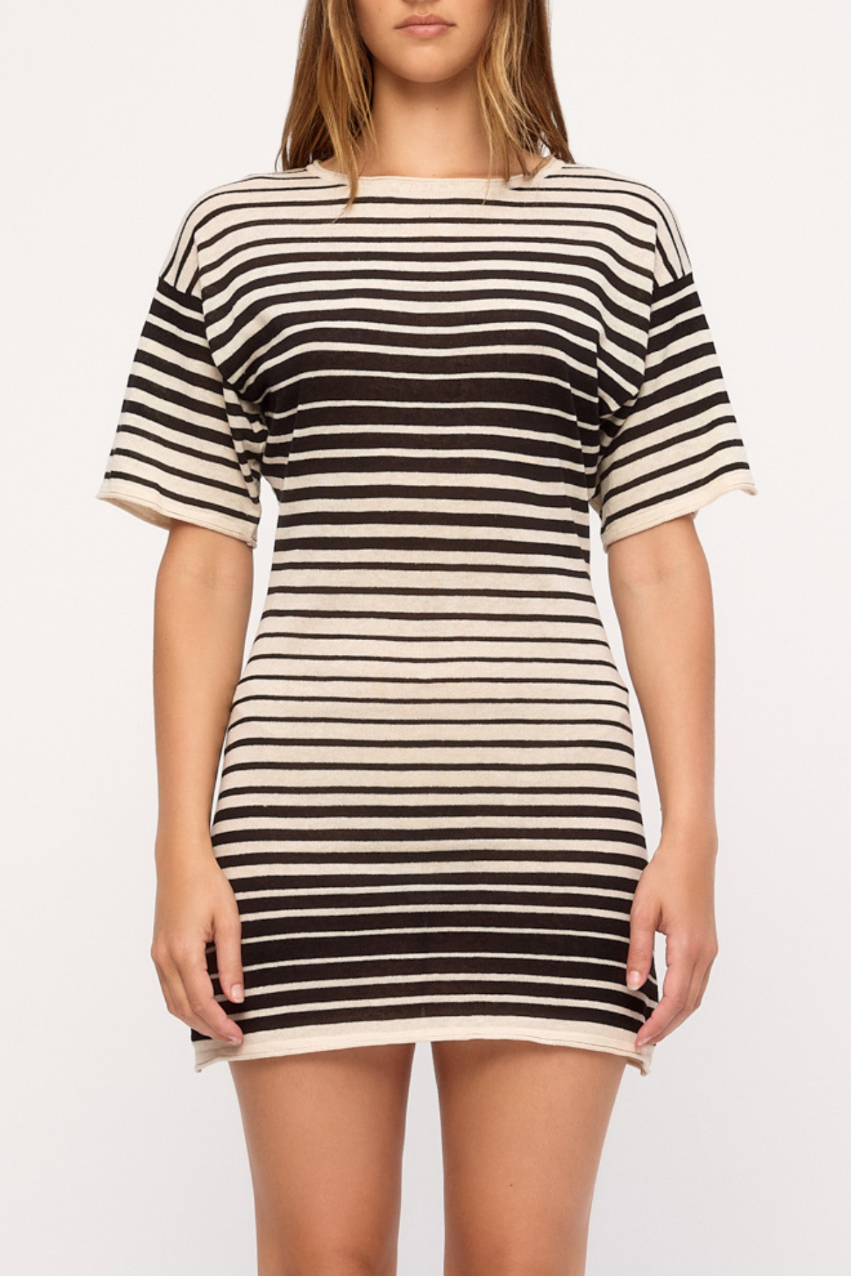 Ramie Cotton Knit Mini Dress - Ombre Stripe