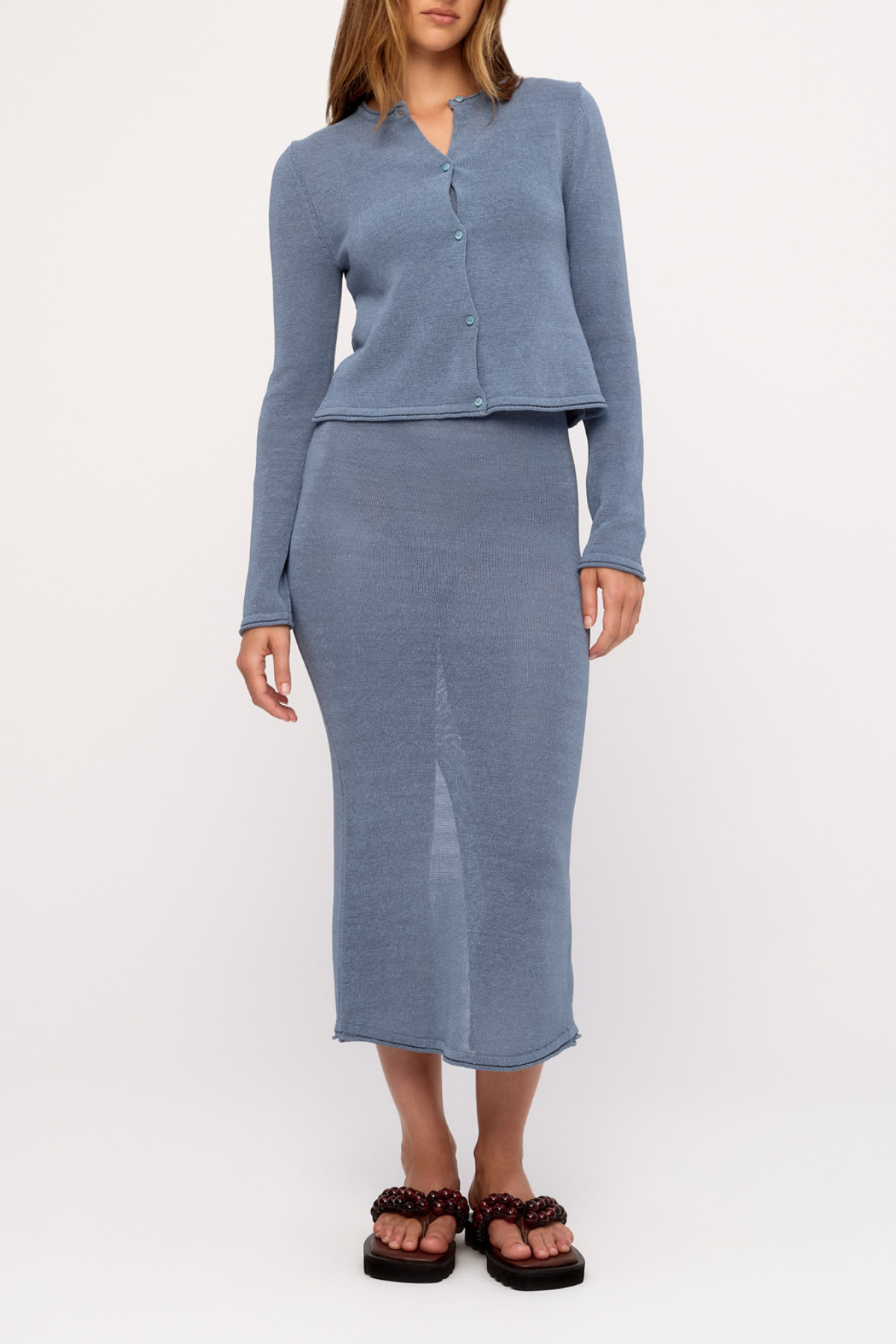 Textured Knit Cardigan - Denim Blue