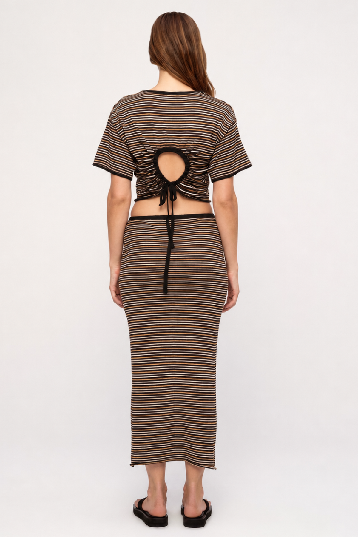 Knit Tie Tee - Tan Stripe