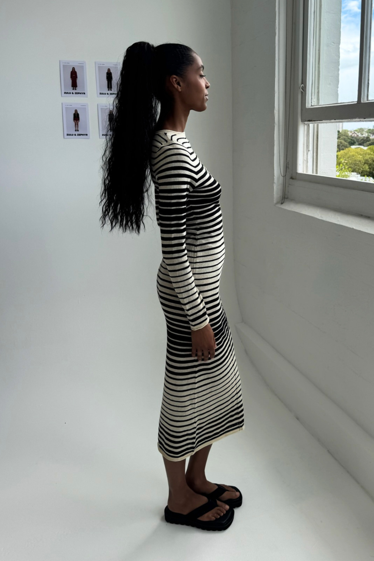 Ramie Cotton Knit Maxi Dress - Ombre Stripe
