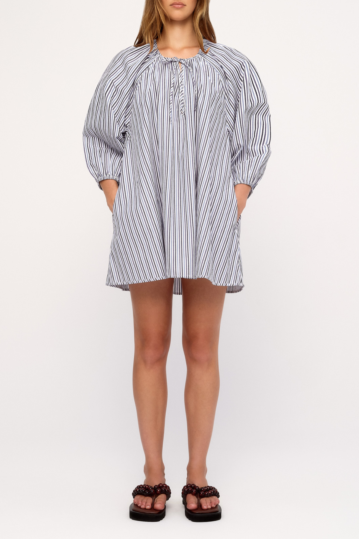 Poplin Mini Dress - Blue Pin Stripe