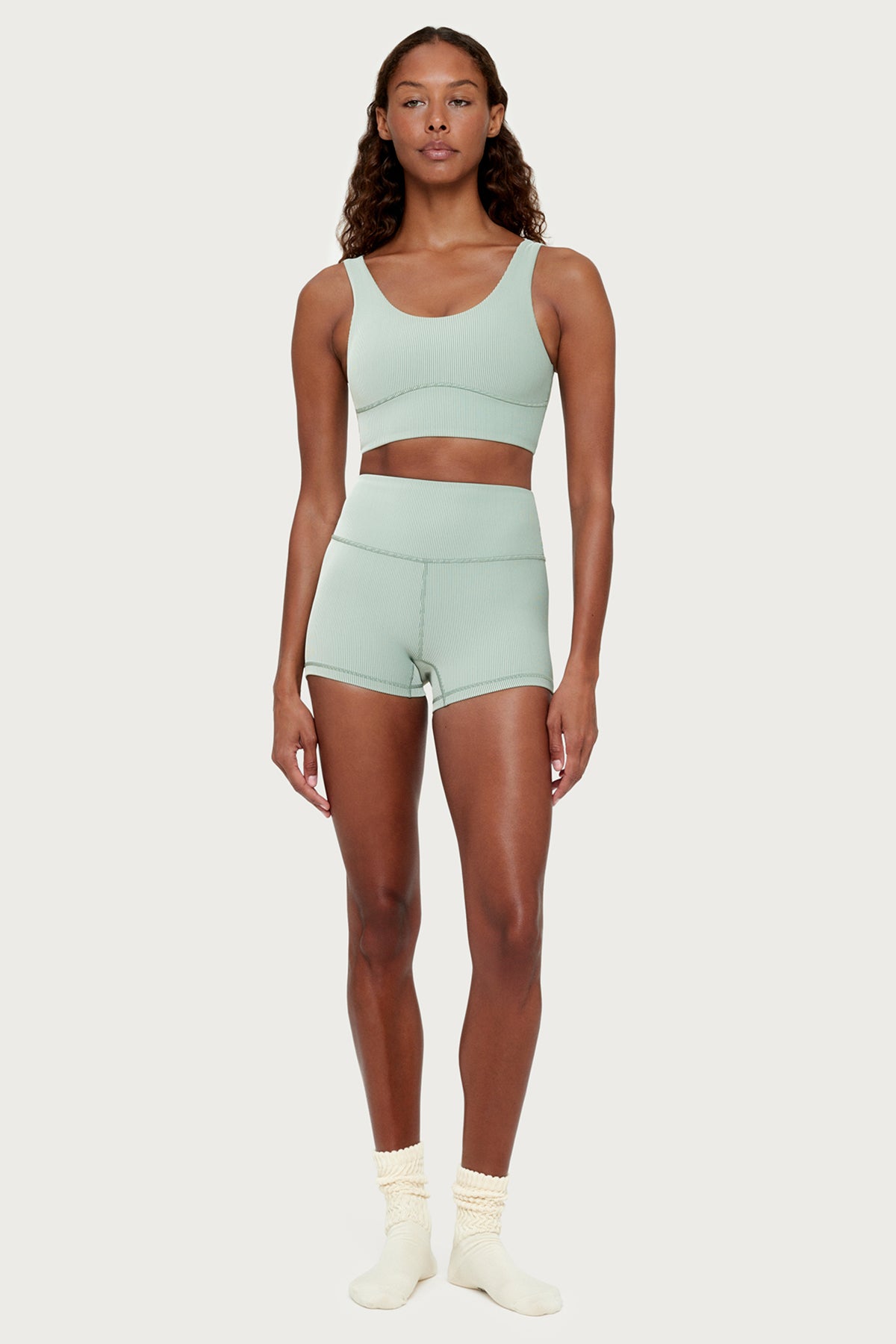 Stripe Rib Crop Top - Sage