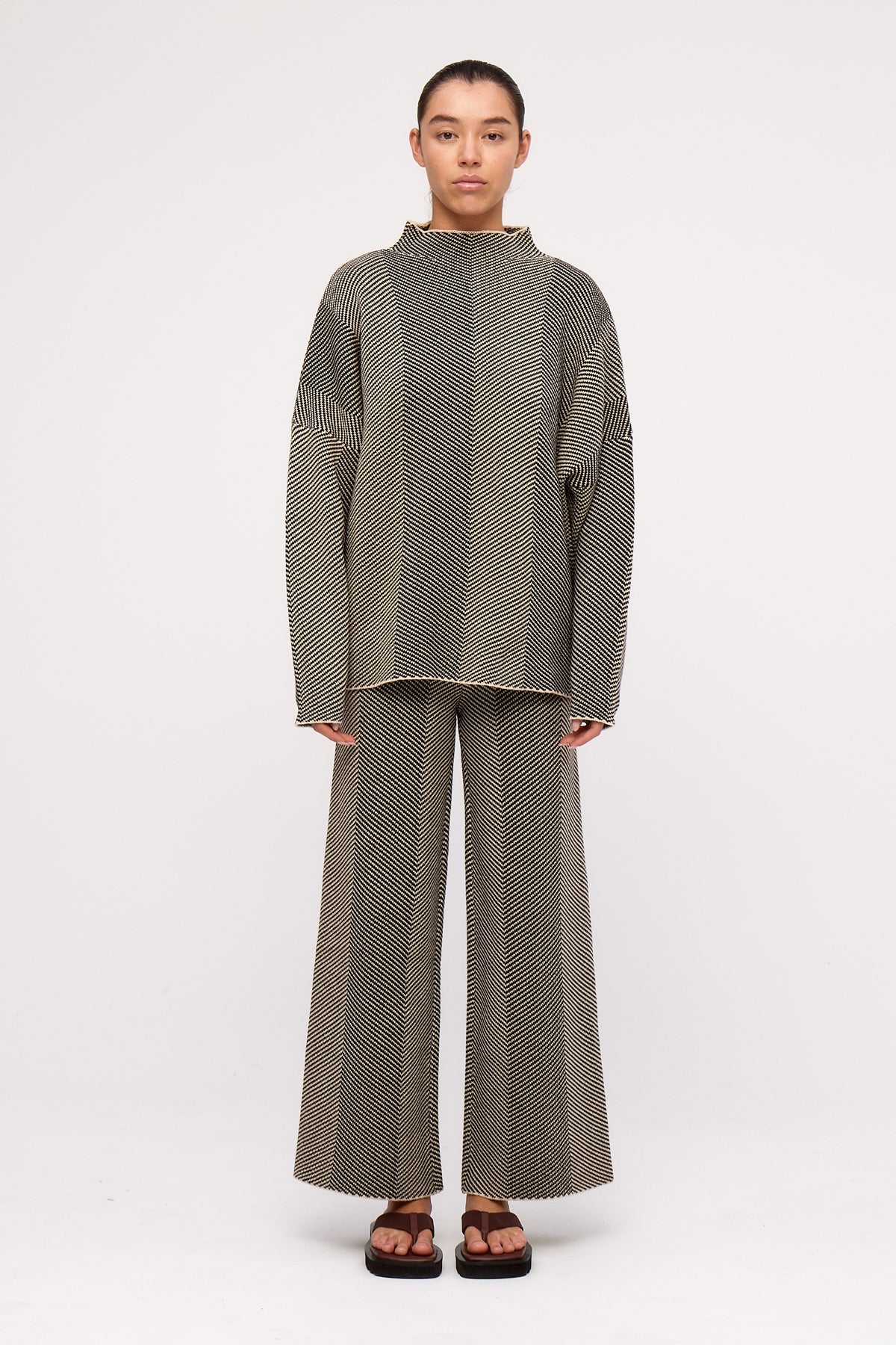 Black Herringbone Knit Jumper