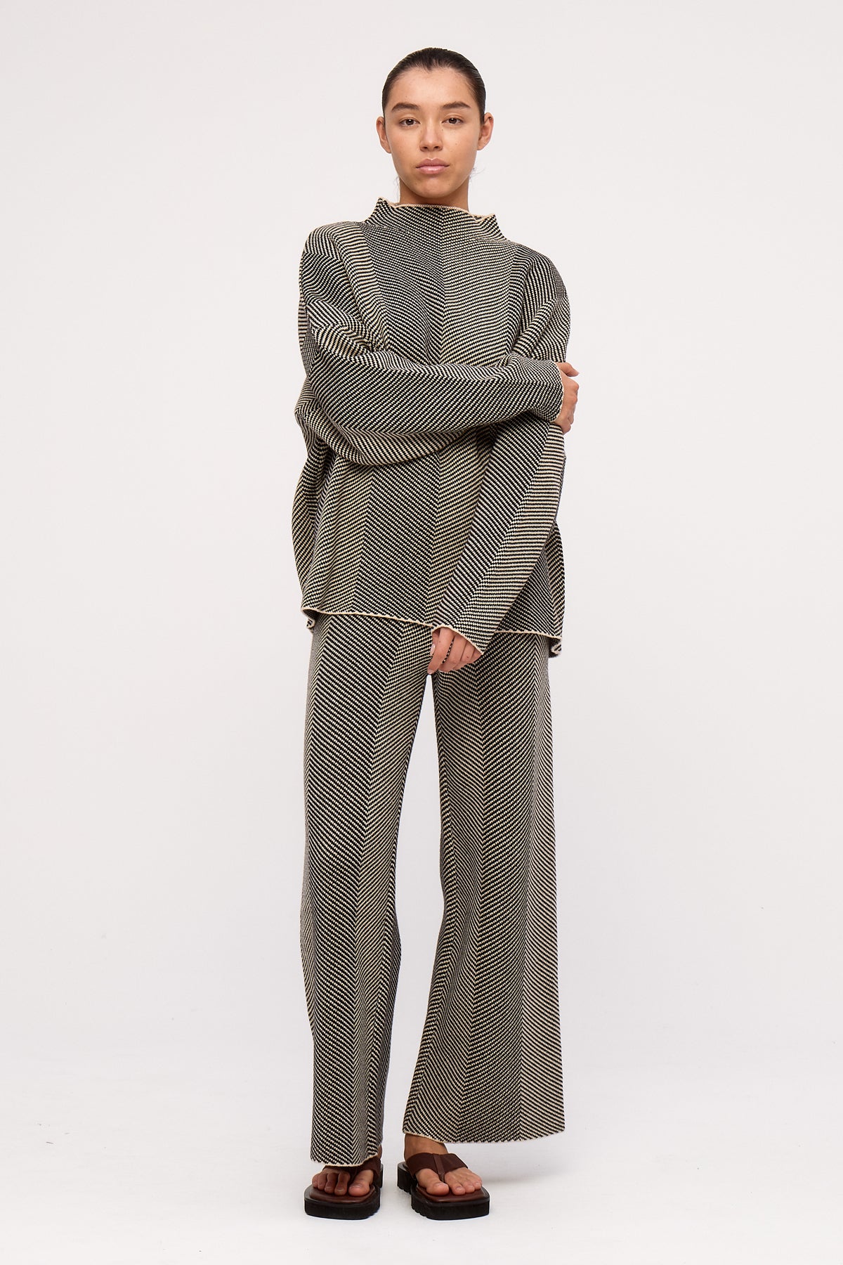 Black Herringbone Knit Jumper