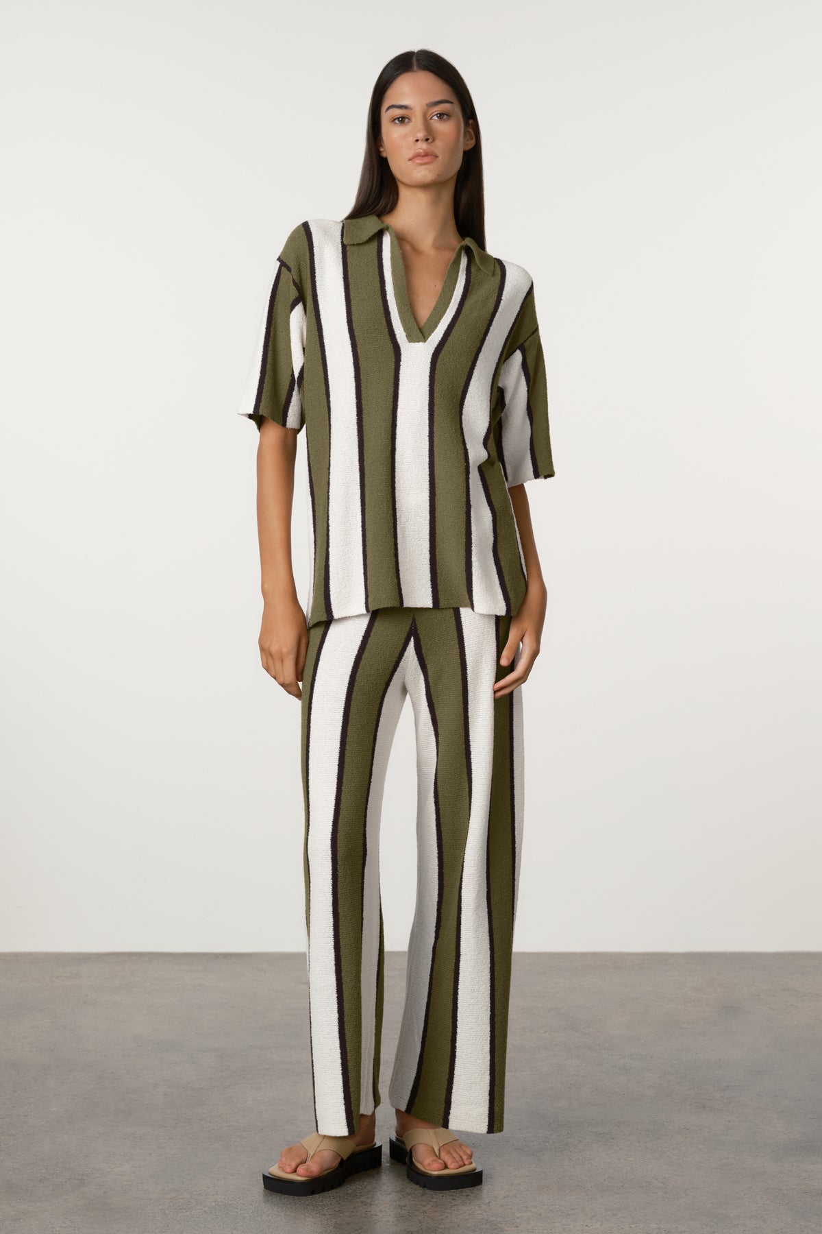 Olive Stripe Textured Knit Shirt