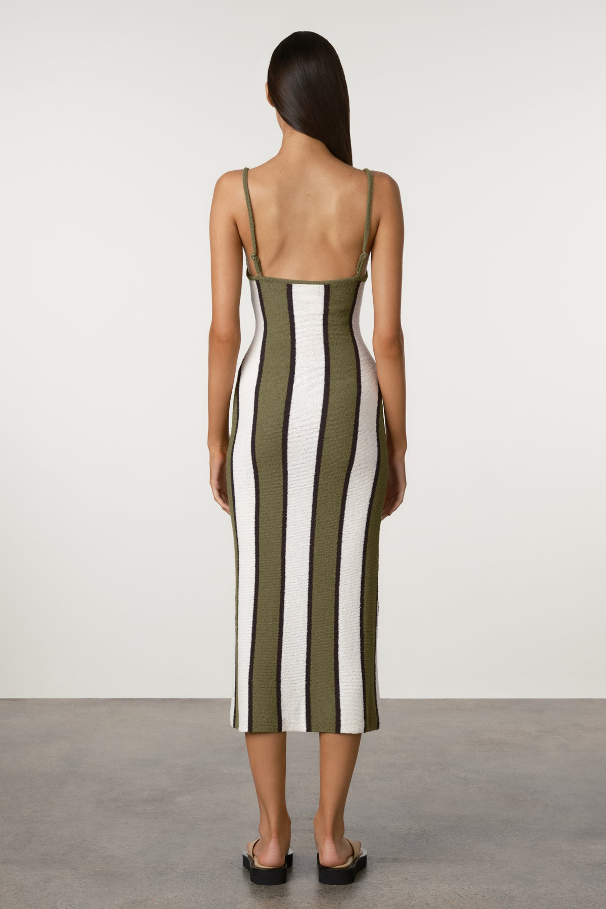 Olive Stripe Textured Knit Dress
