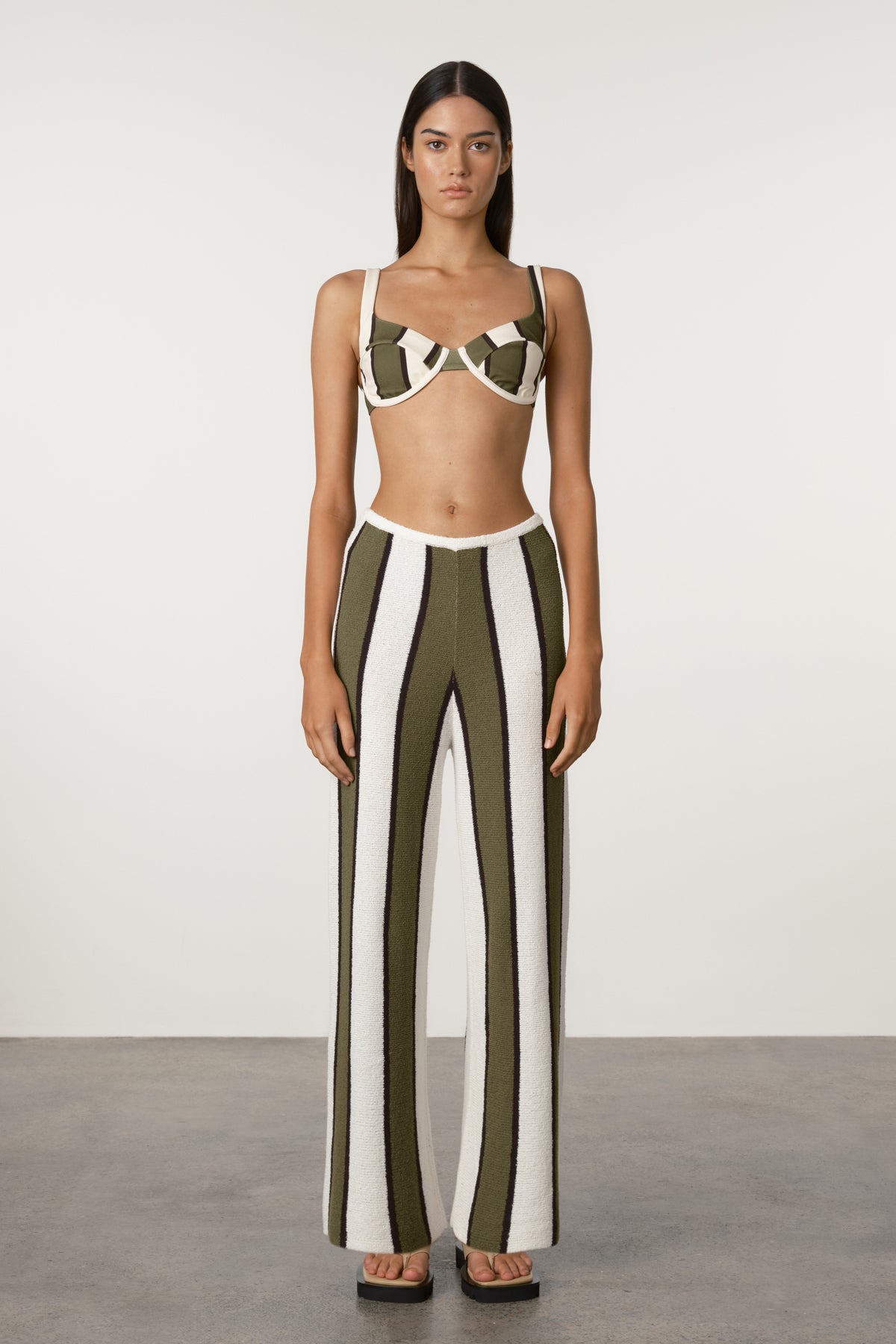 Olive Stripe Textured Knit Pant