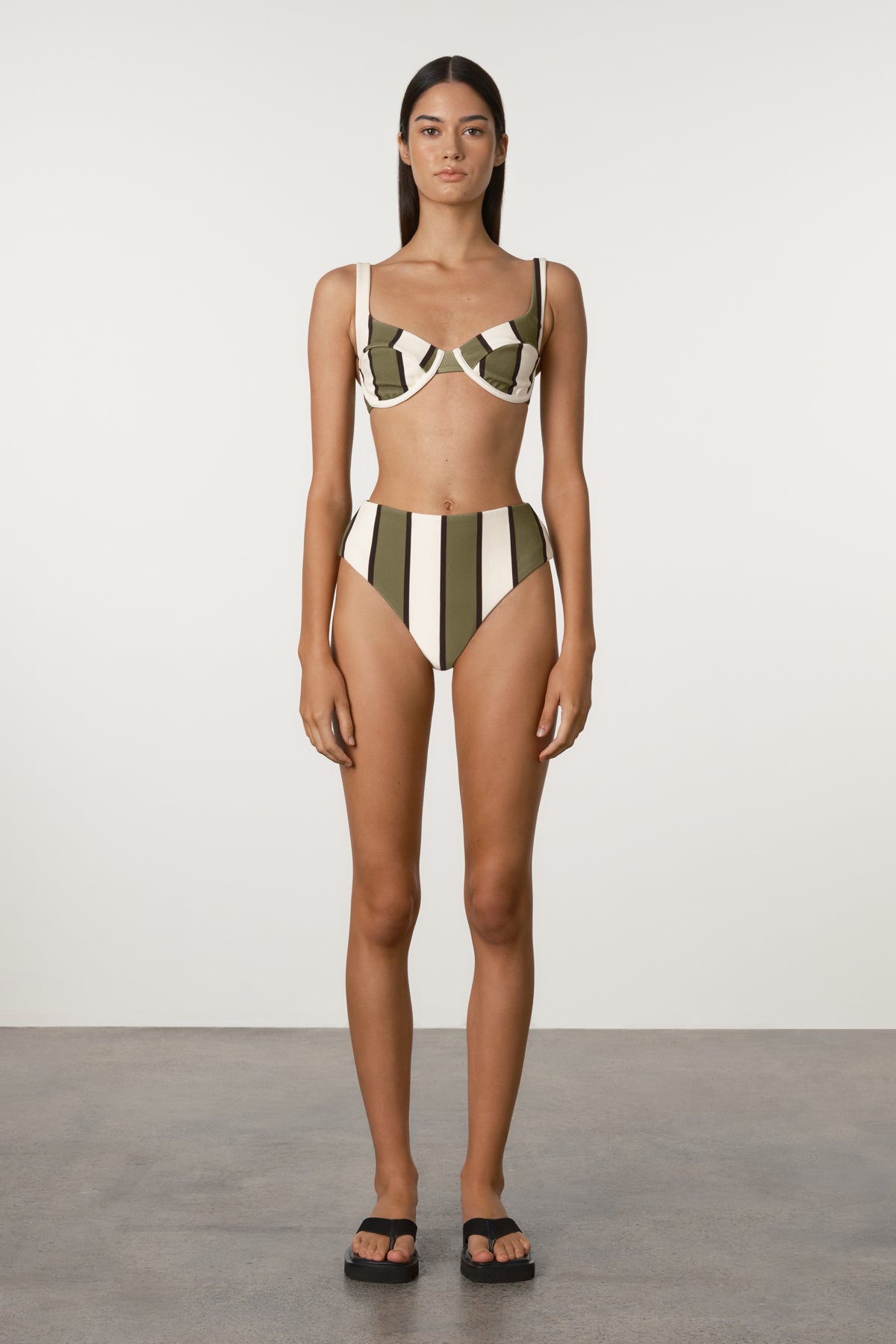 Olive Stripe Waisted Full Brief