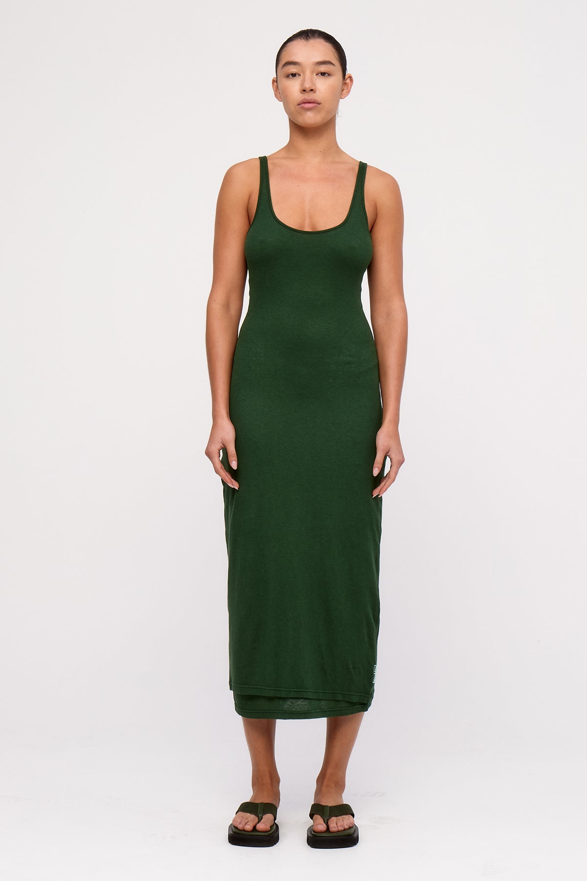 Rib Hemp Jersey Dress - Tallow Green