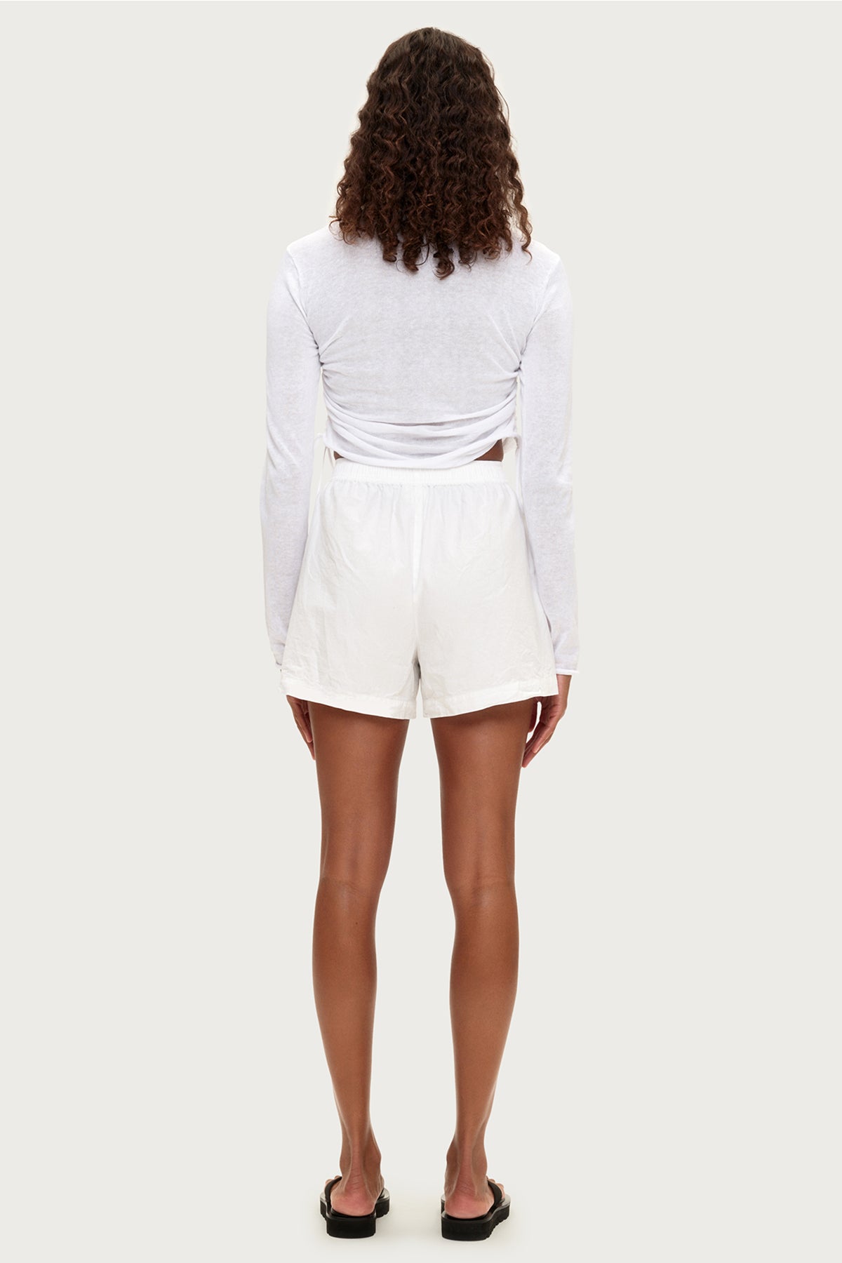 Gathered Knit Long Sleeve Top - White