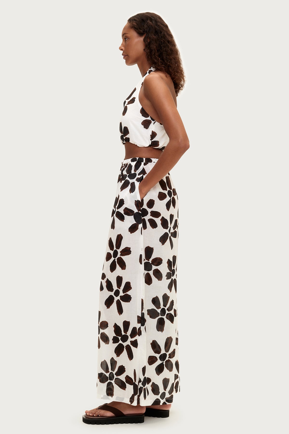 Cotton Halter Top - Chocolate Flower
