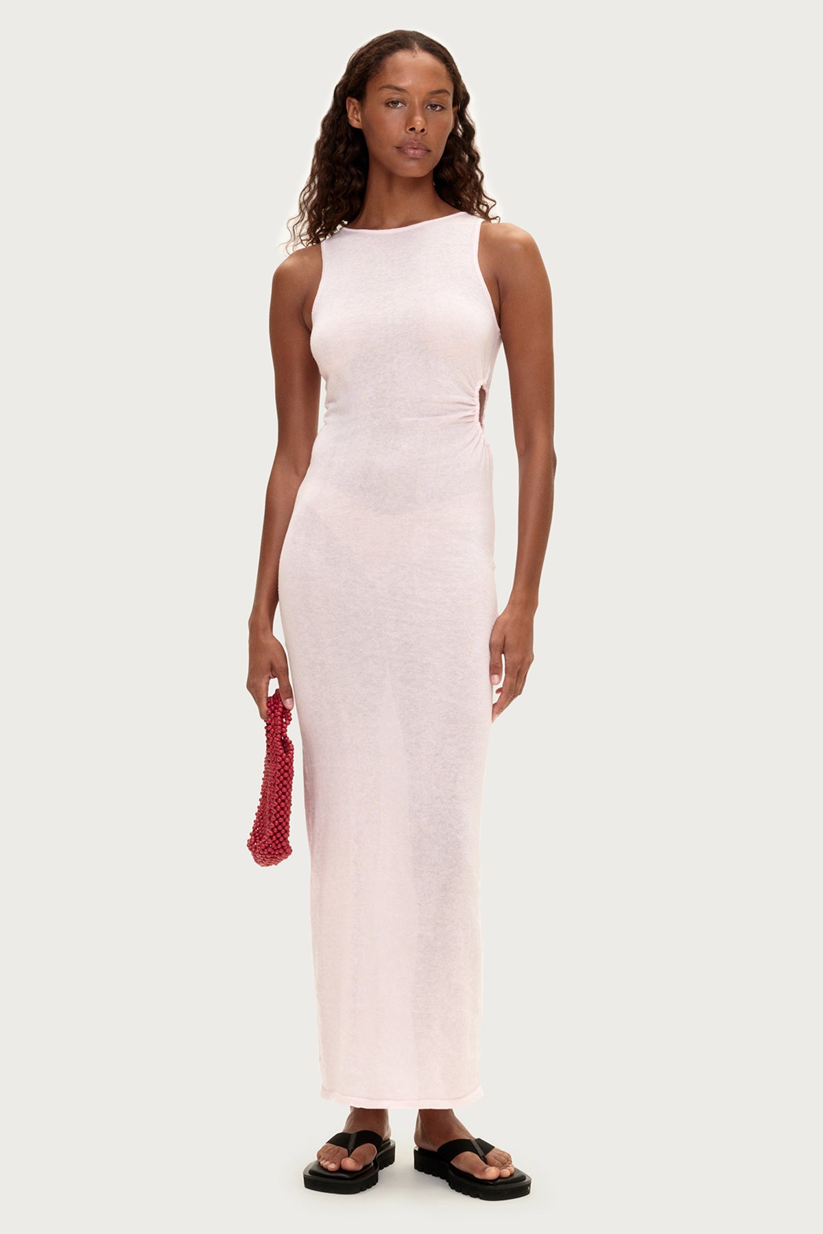 Cut Out Knit Dress - Soft Pink