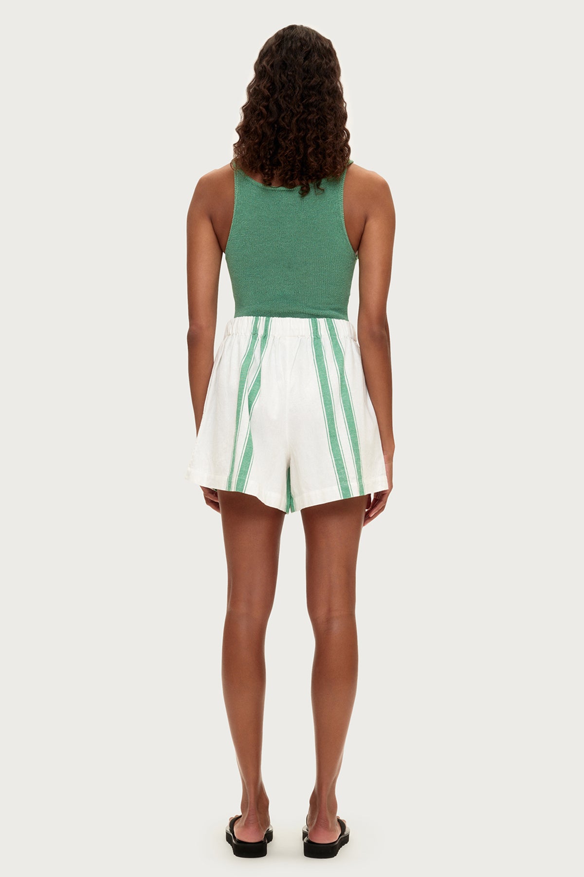 Cotton Linen Short - Green Stripe