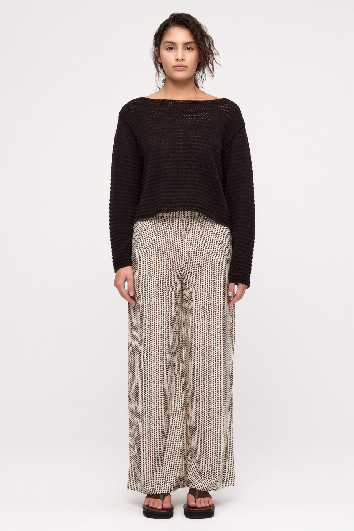 Cotton Lattice Knit Top - Black