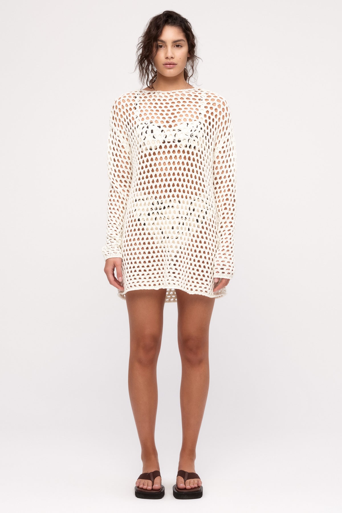 Crochet Knit Tunic Dress - Coconut