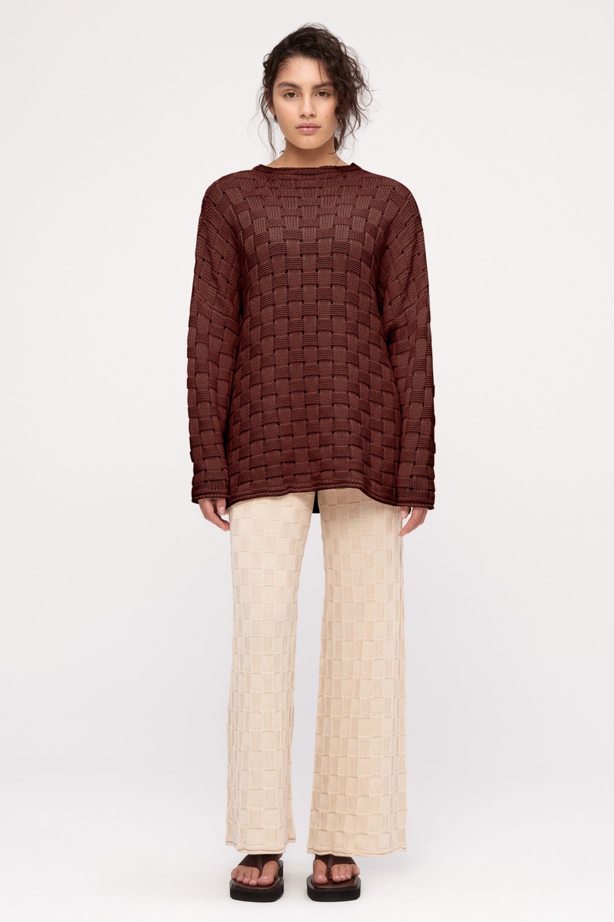 Basketweave Knit Jumper - Deep Brown