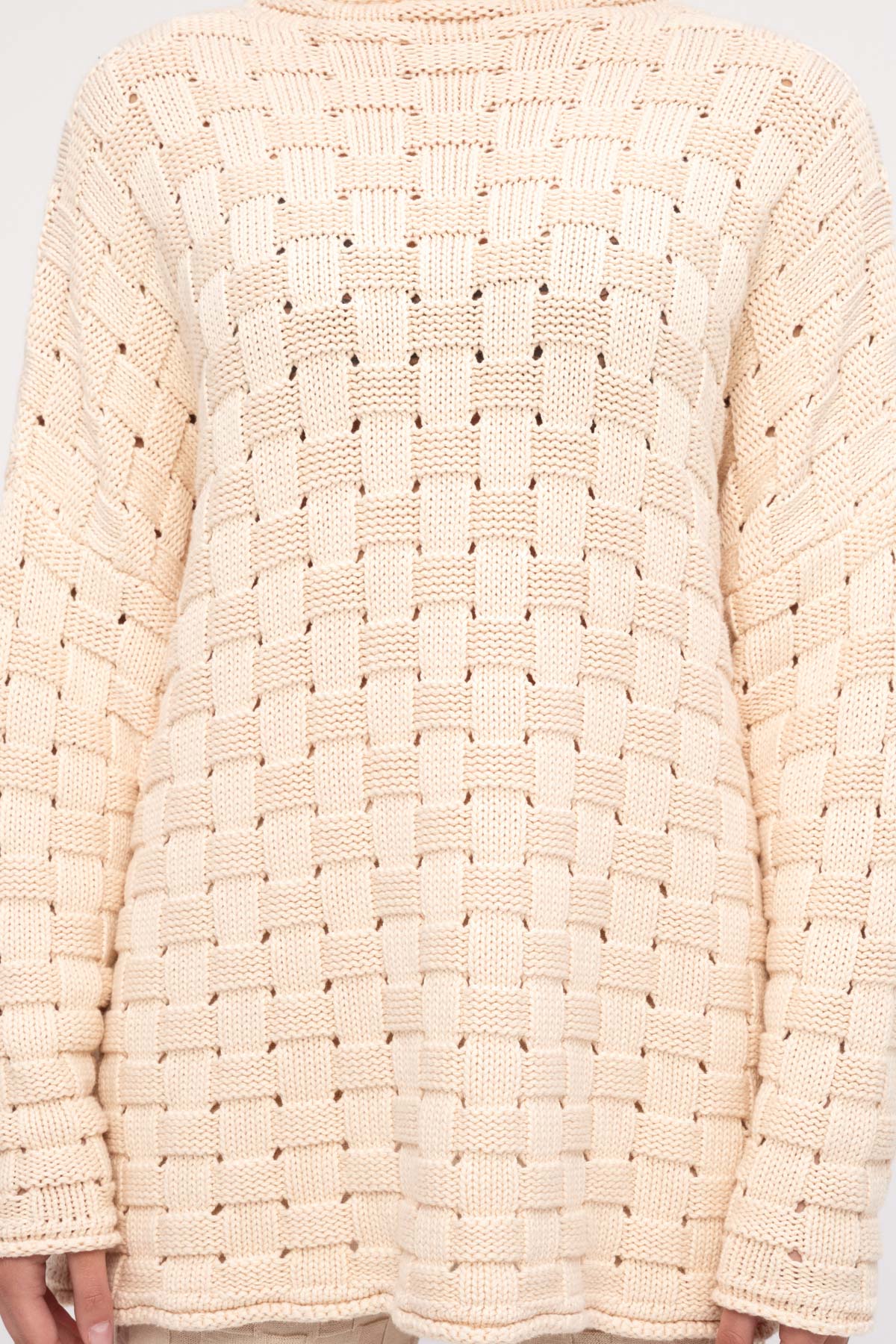 Basketweave Knit Jumper - Natural
