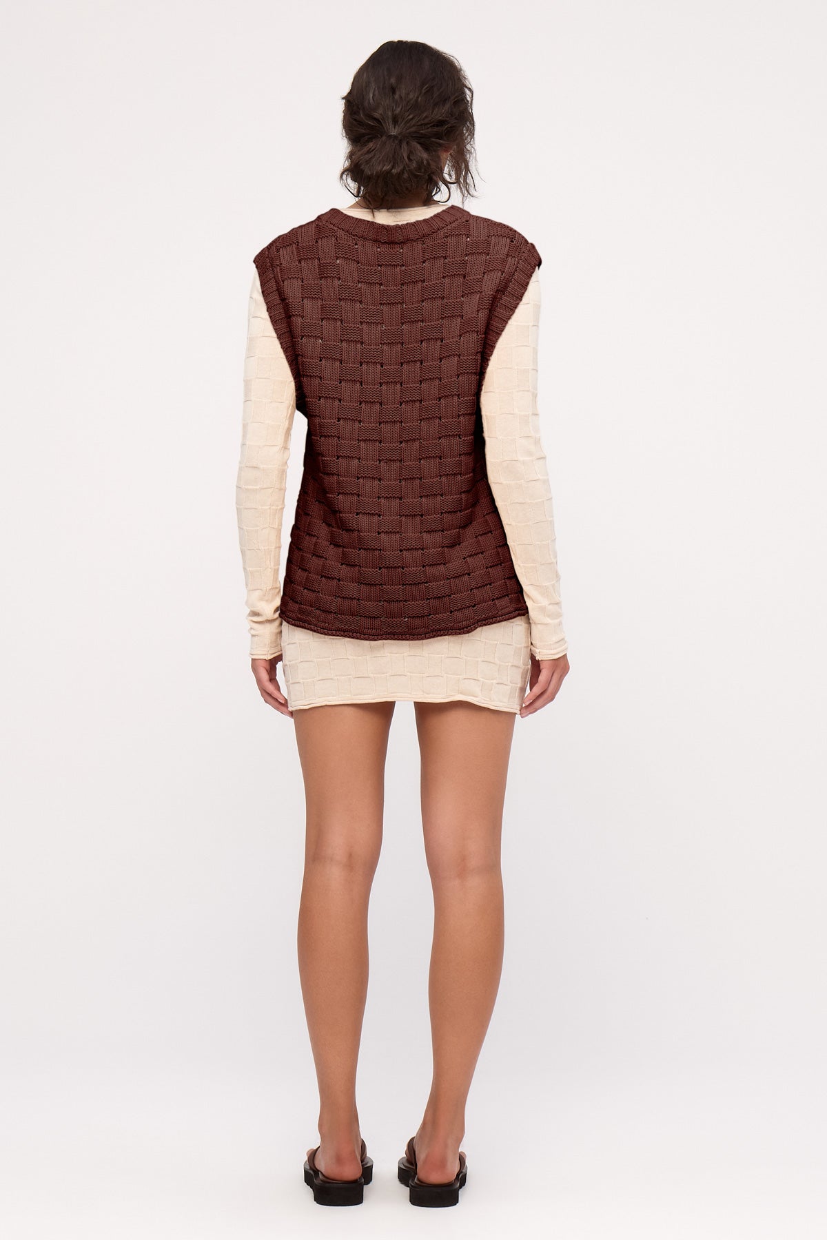 Basketweave Knit Vest - Deep Brown