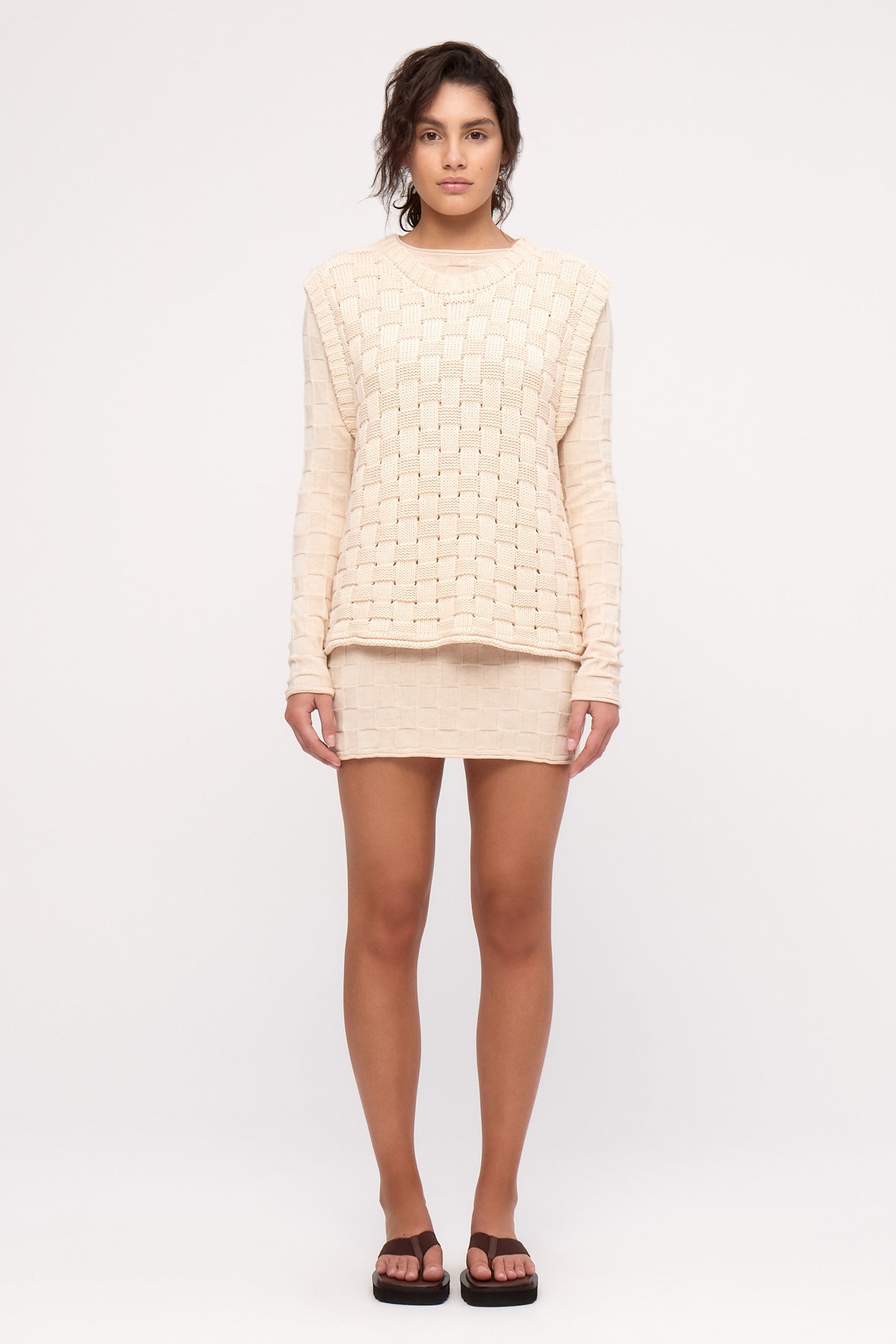 Basketweave Knit Vest - Natural