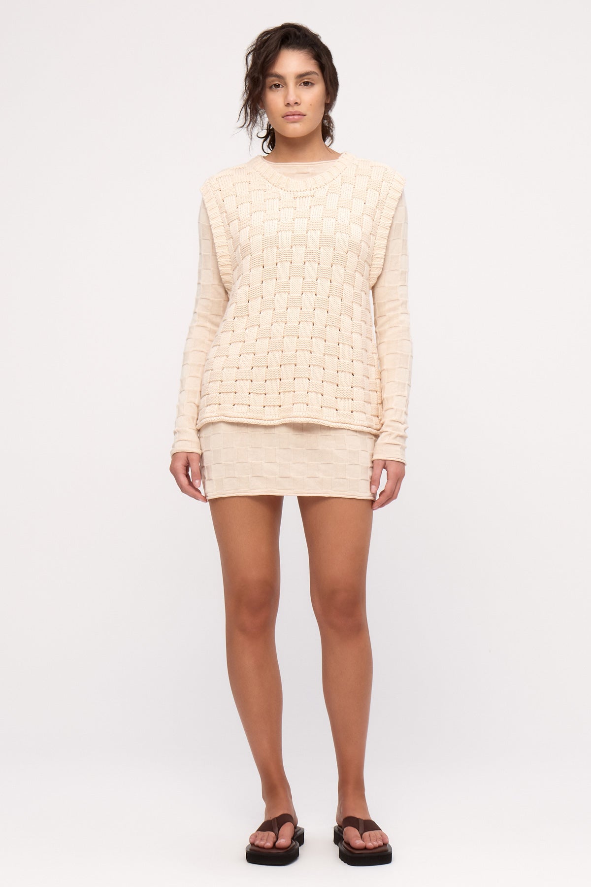 Basketweave Knit Vest - Natural