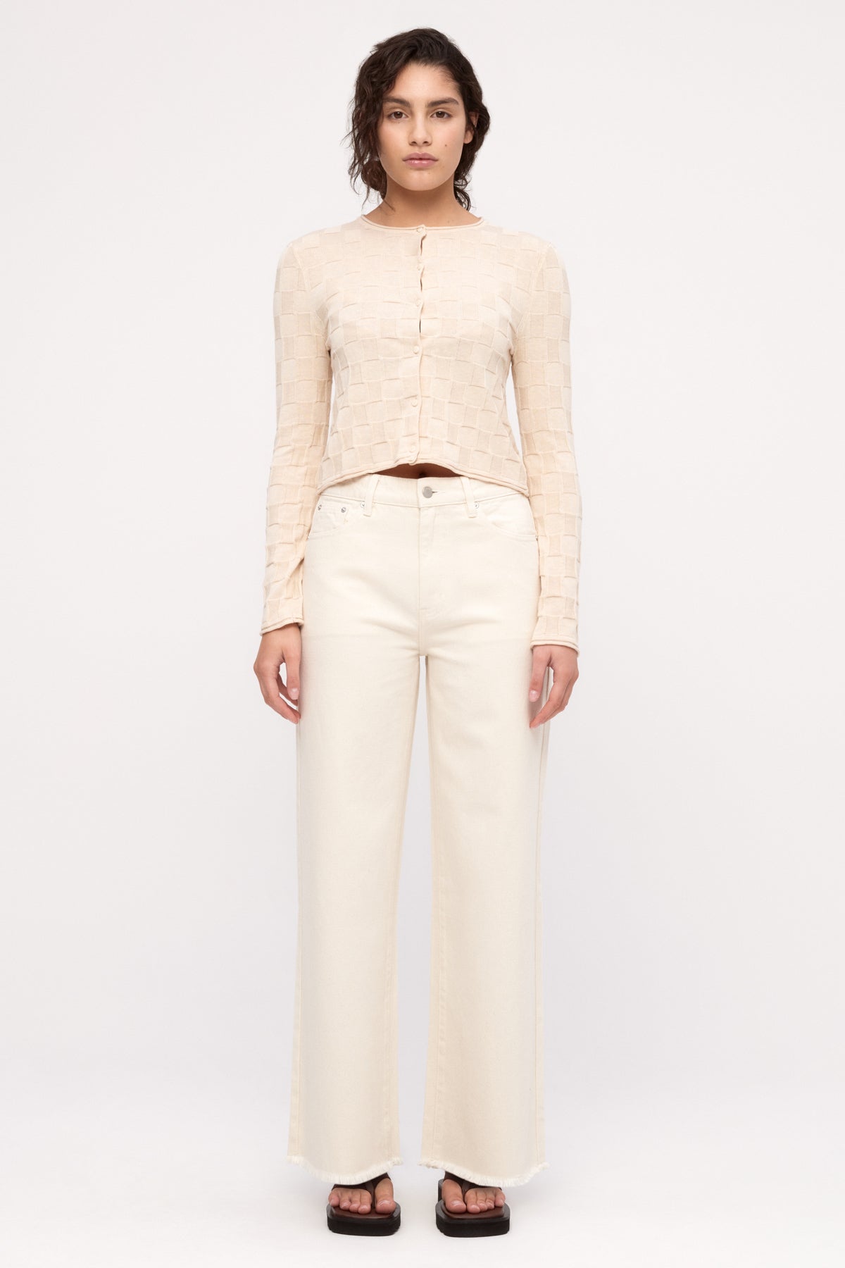 Basketweave Knit Cardigan - Natural
