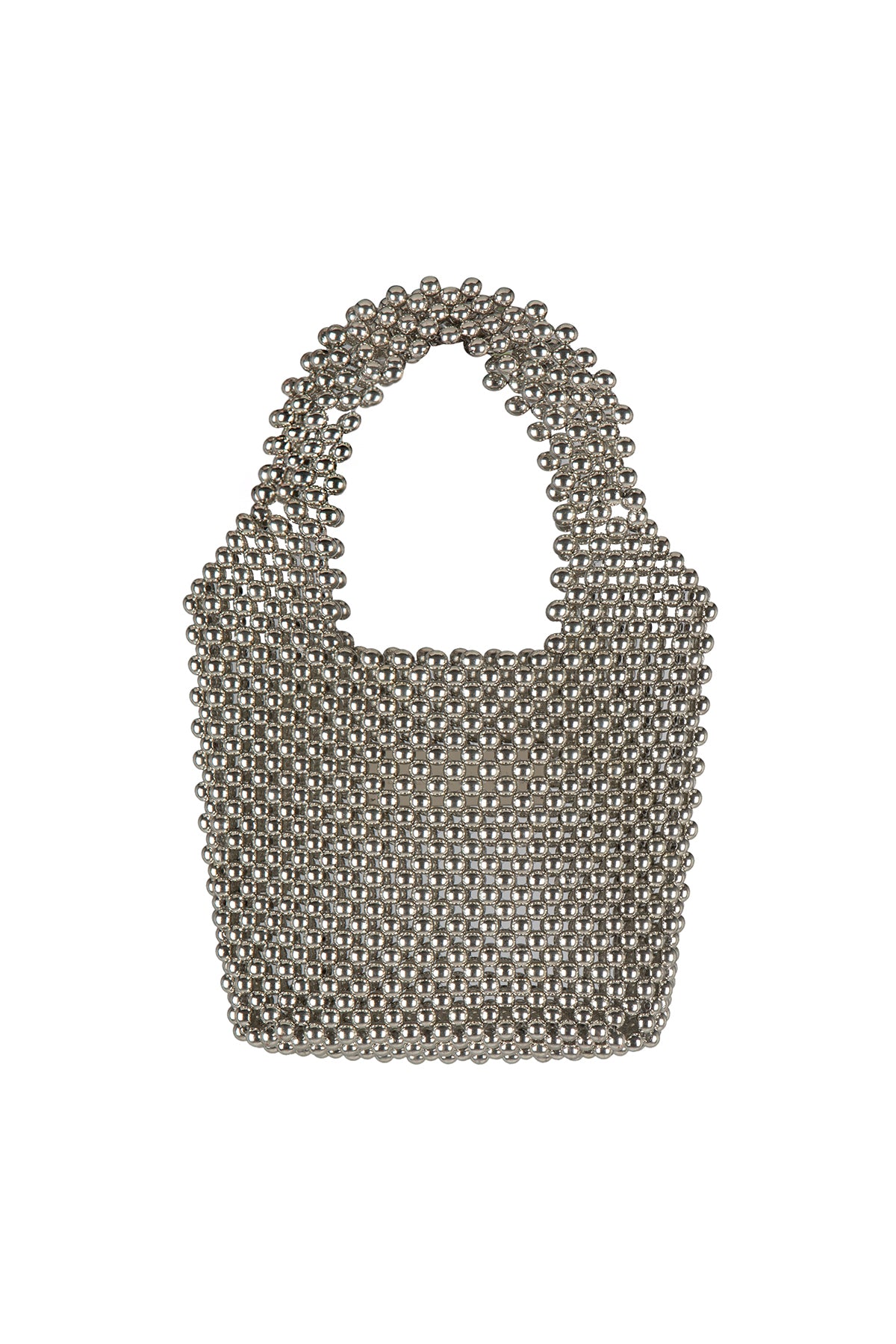 Mini Beaded Bucket Bag - Silver