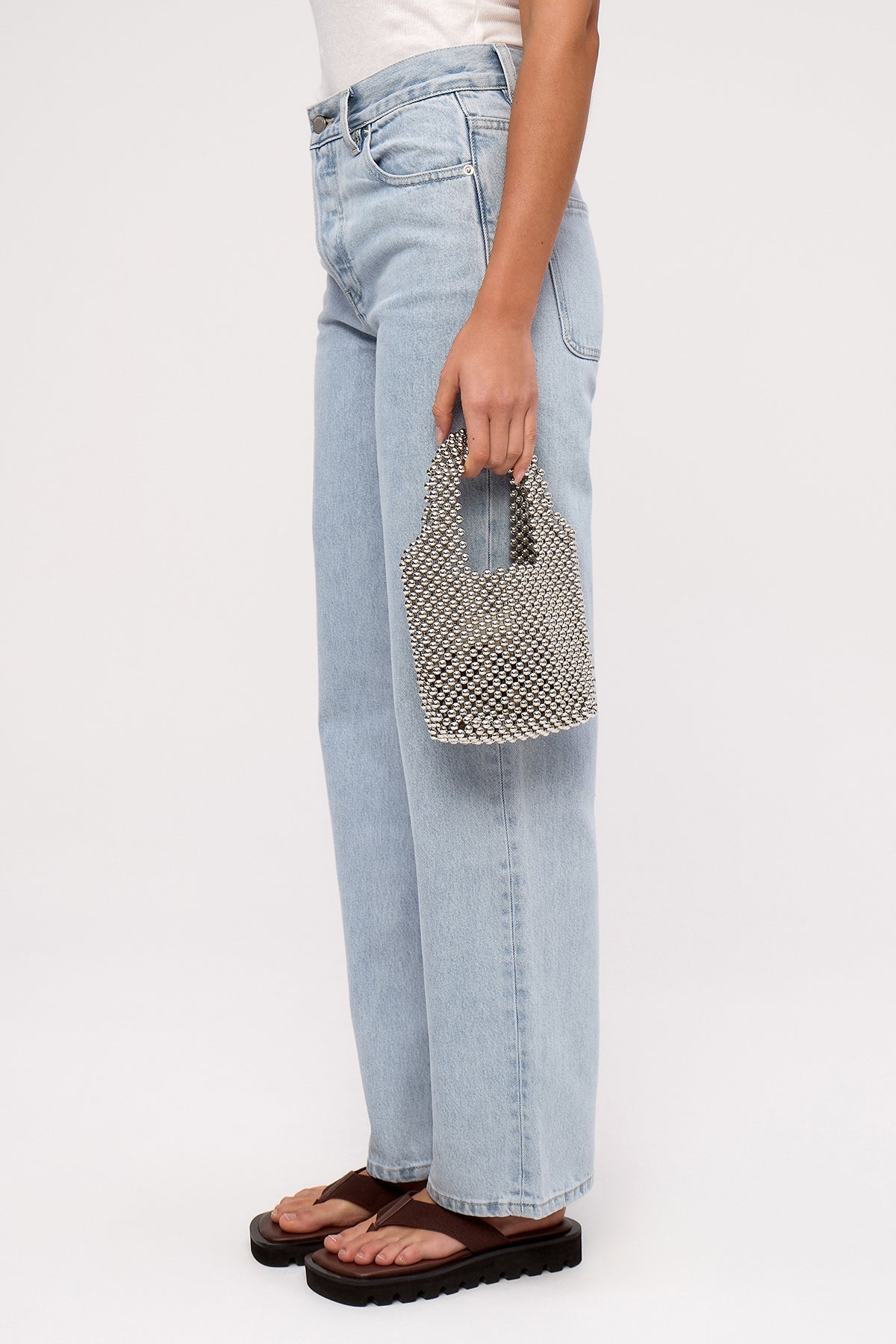 Mini Beaded Bucket Bag - Silver