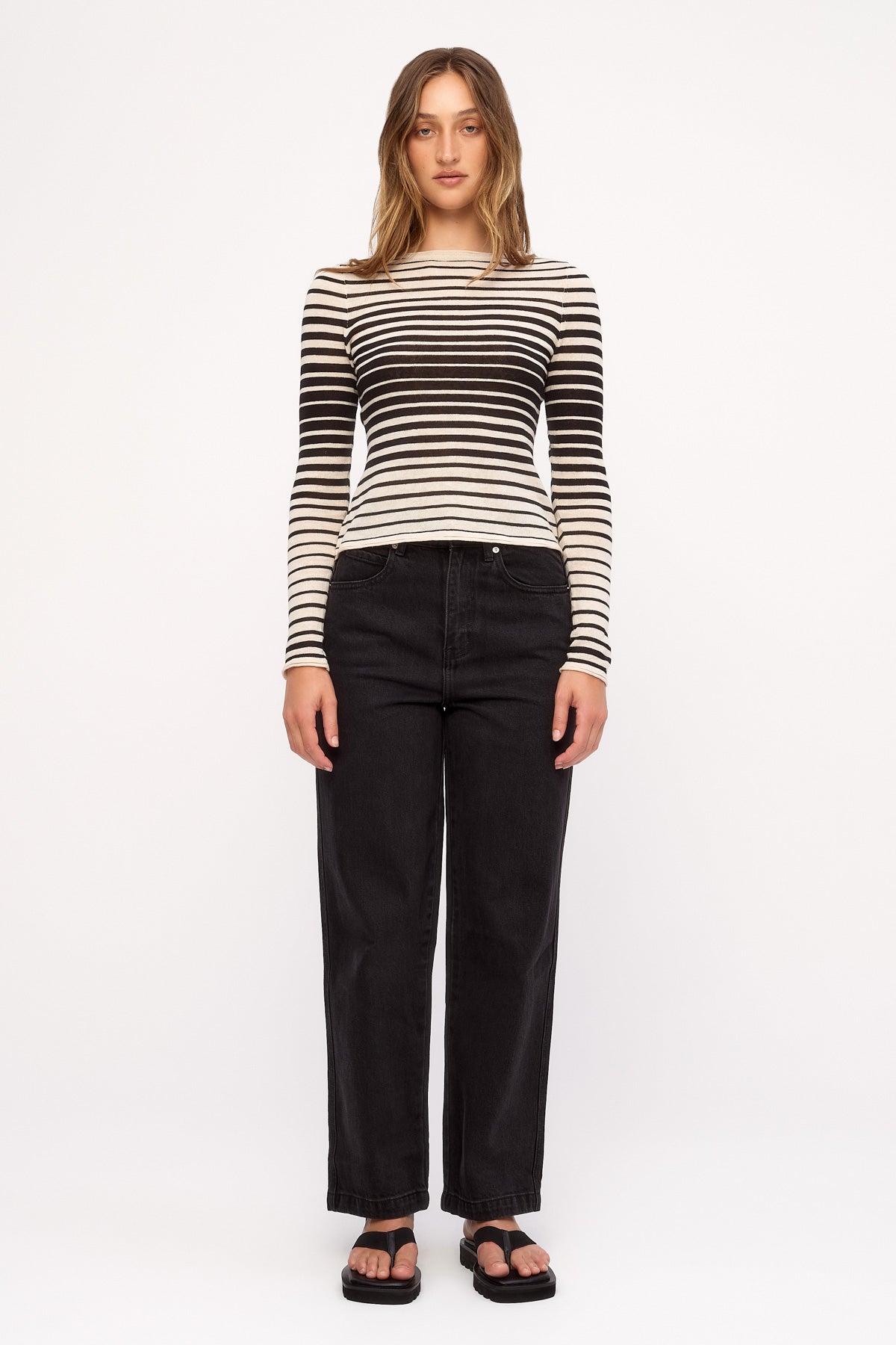Ramie Cotton Knit Top - Ombre Stripe