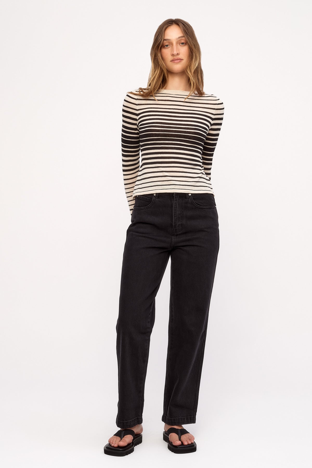 Ramie Cotton Knit Top - Ombre Stripe