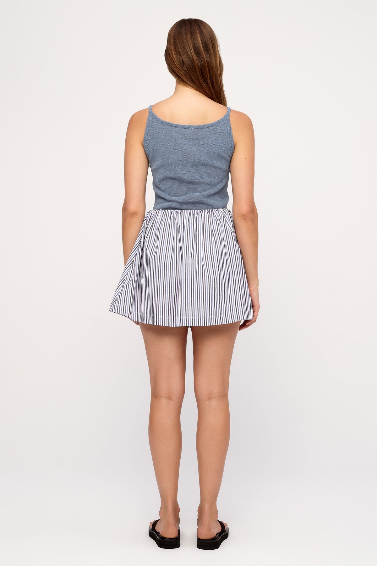Poplin Mini Skirt - Blue Pin Stripe