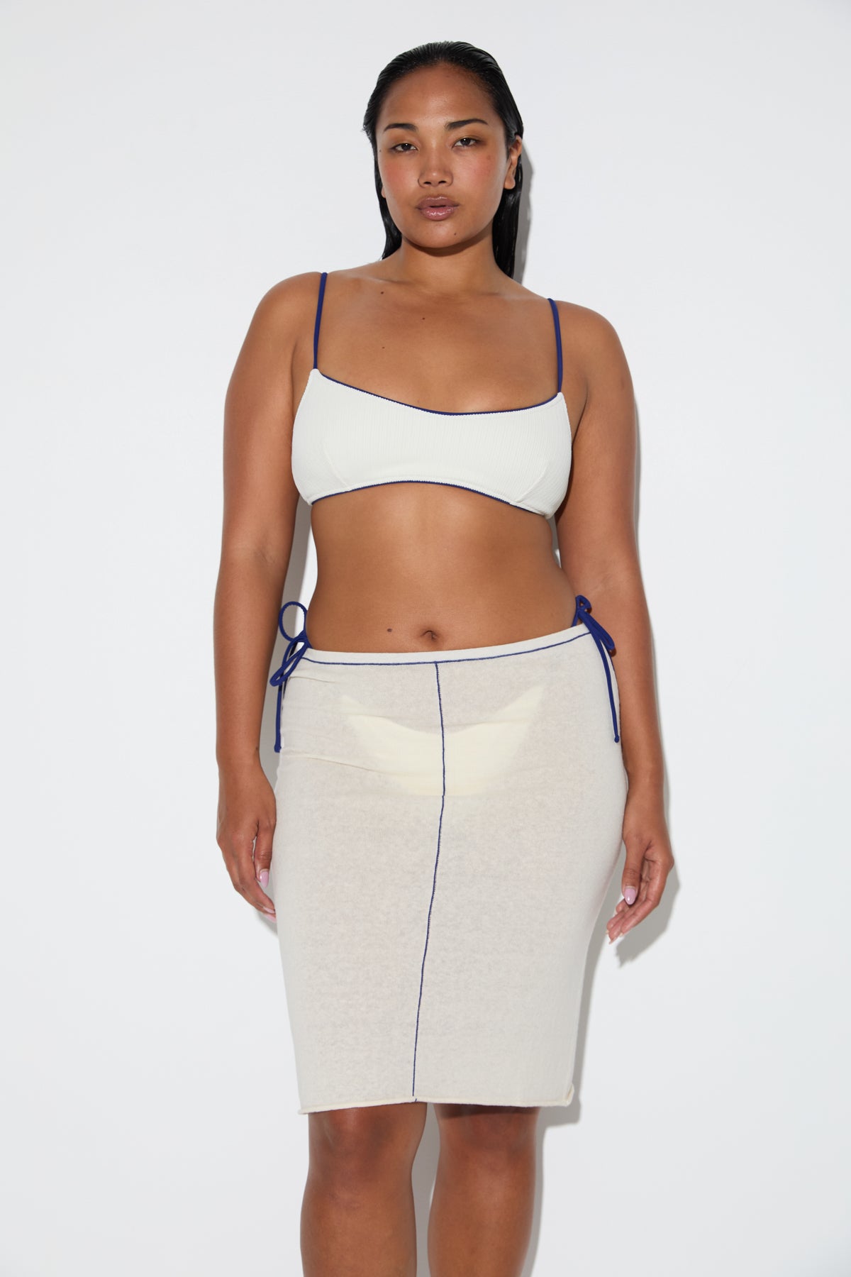 Soft Contrast Knit Skirt - Coconut