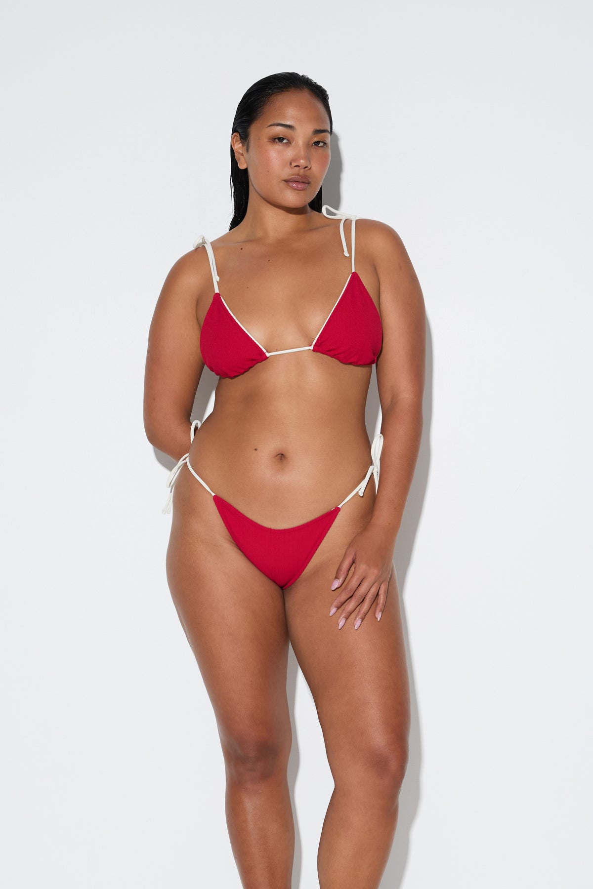 Crinkle Tie Triangle Top - Cherry Red