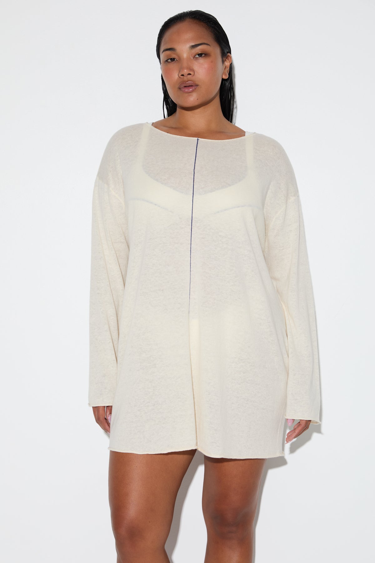 Soft Contrast Knit Mini Dress - Coconut