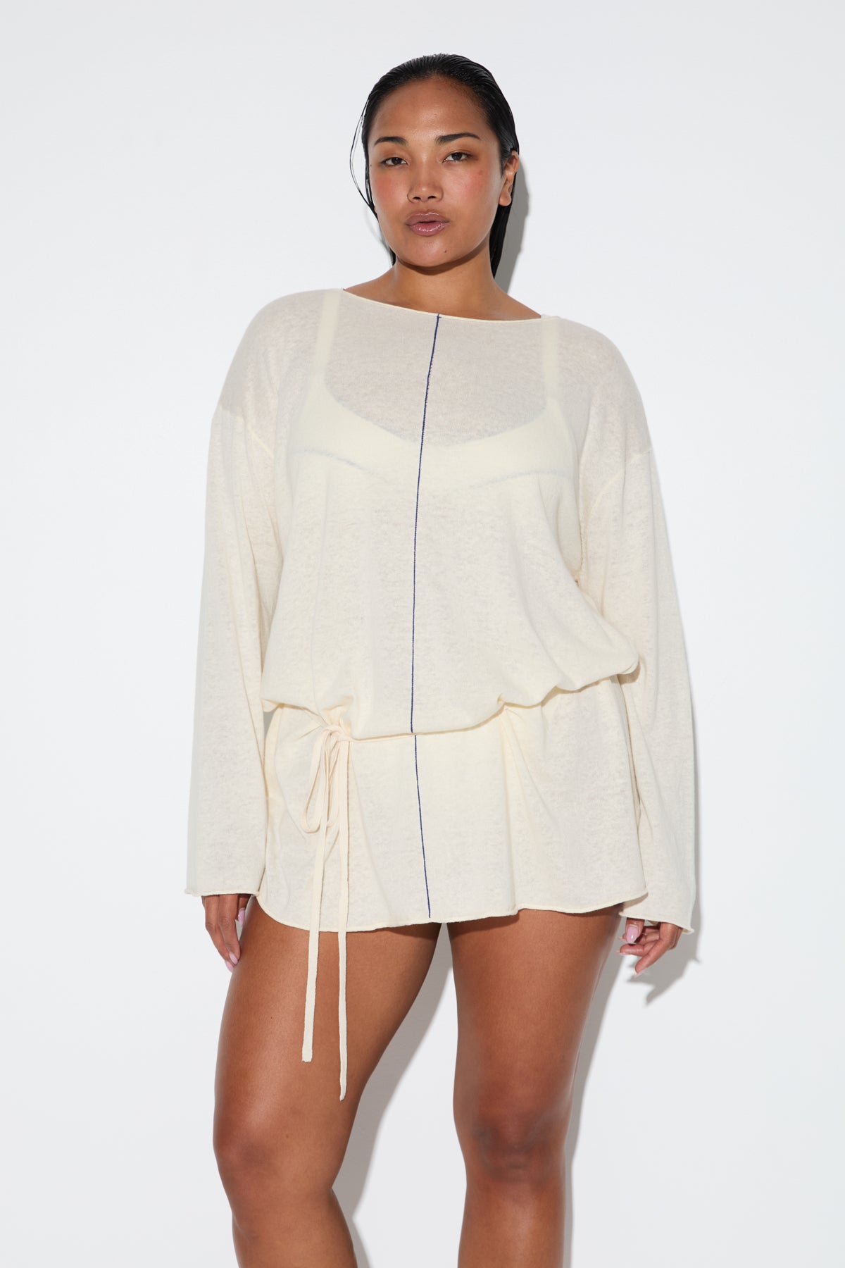 Soft Contrast Knit Mini Dress - Coconut