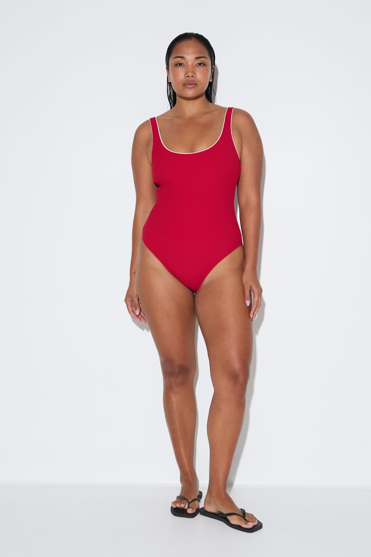 Crinkle Scoop One Piece - Cherry Red