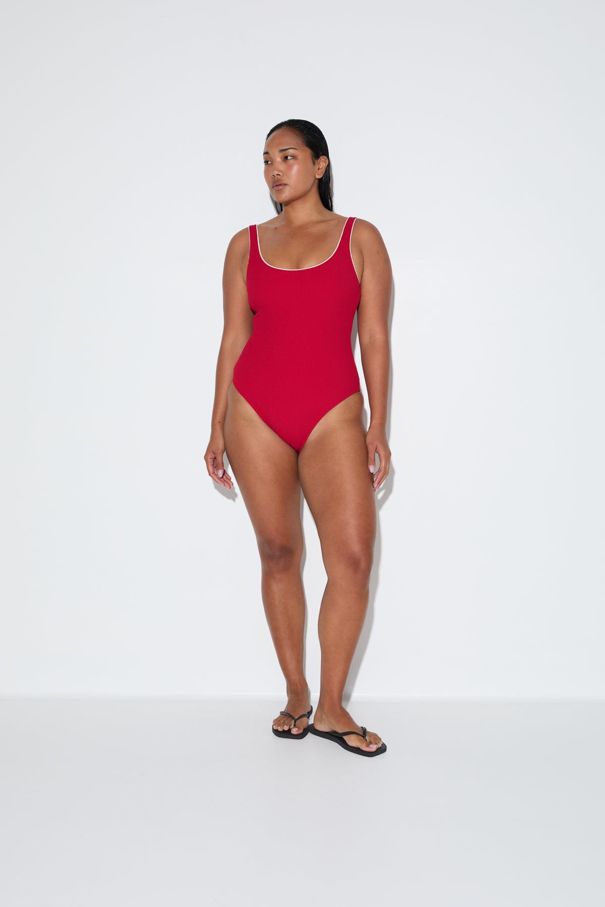 Crinkle Scoop One Piece - Cherry Red