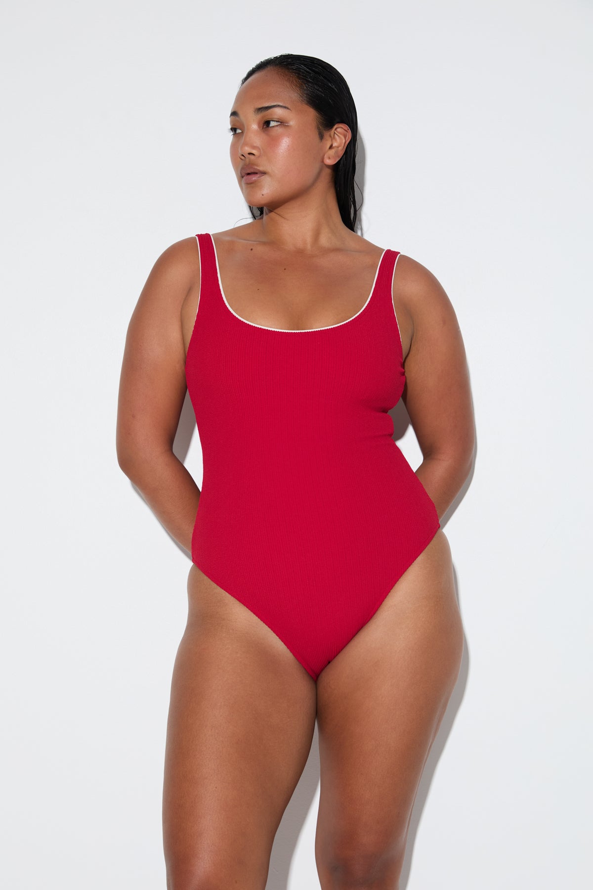 Crinkle Scoop One Piece - Cherry Red