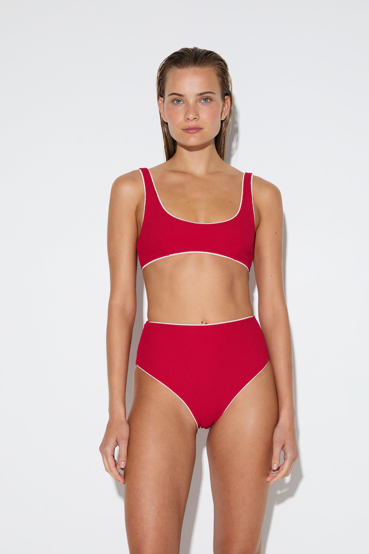 Crinkle High Full Brief - Cherry Red