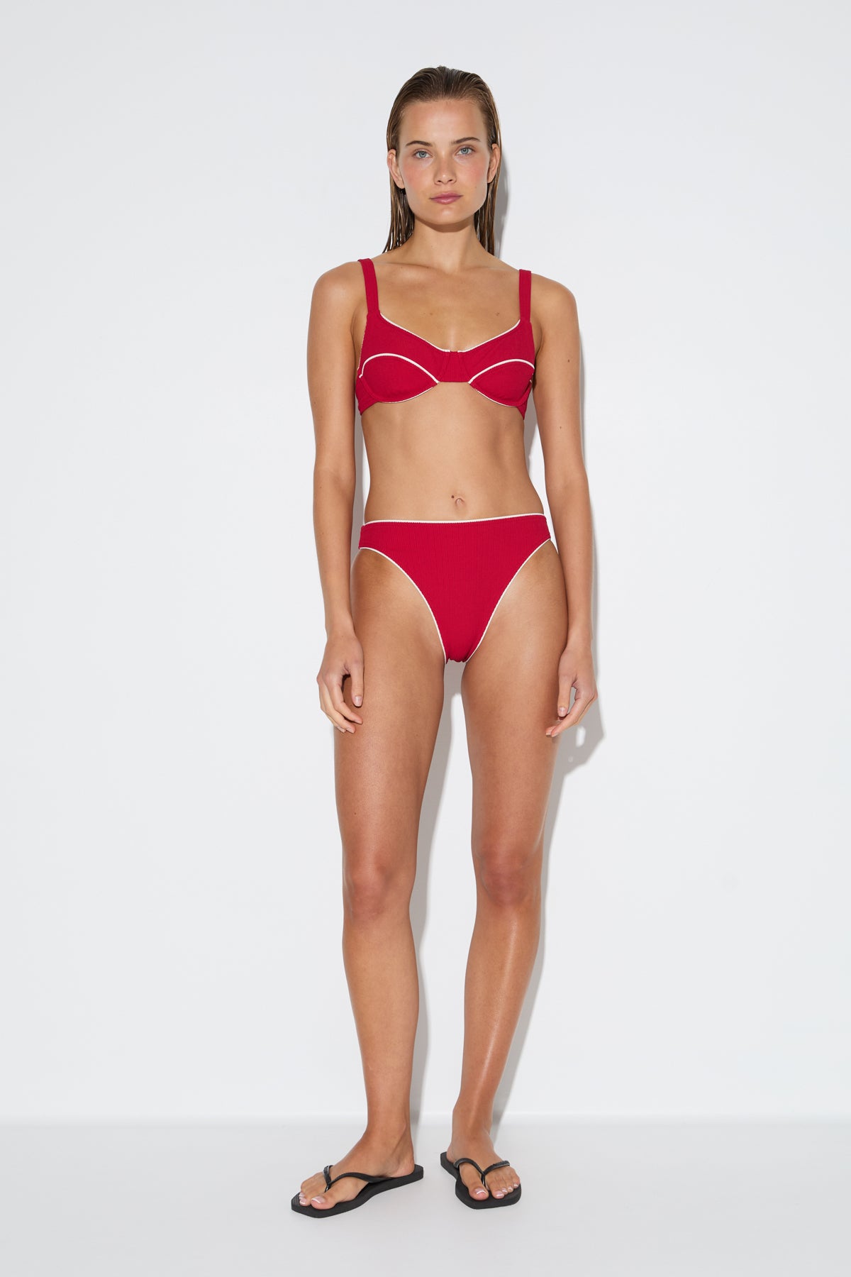 Crinkle High Cut Brief - Cherry Red